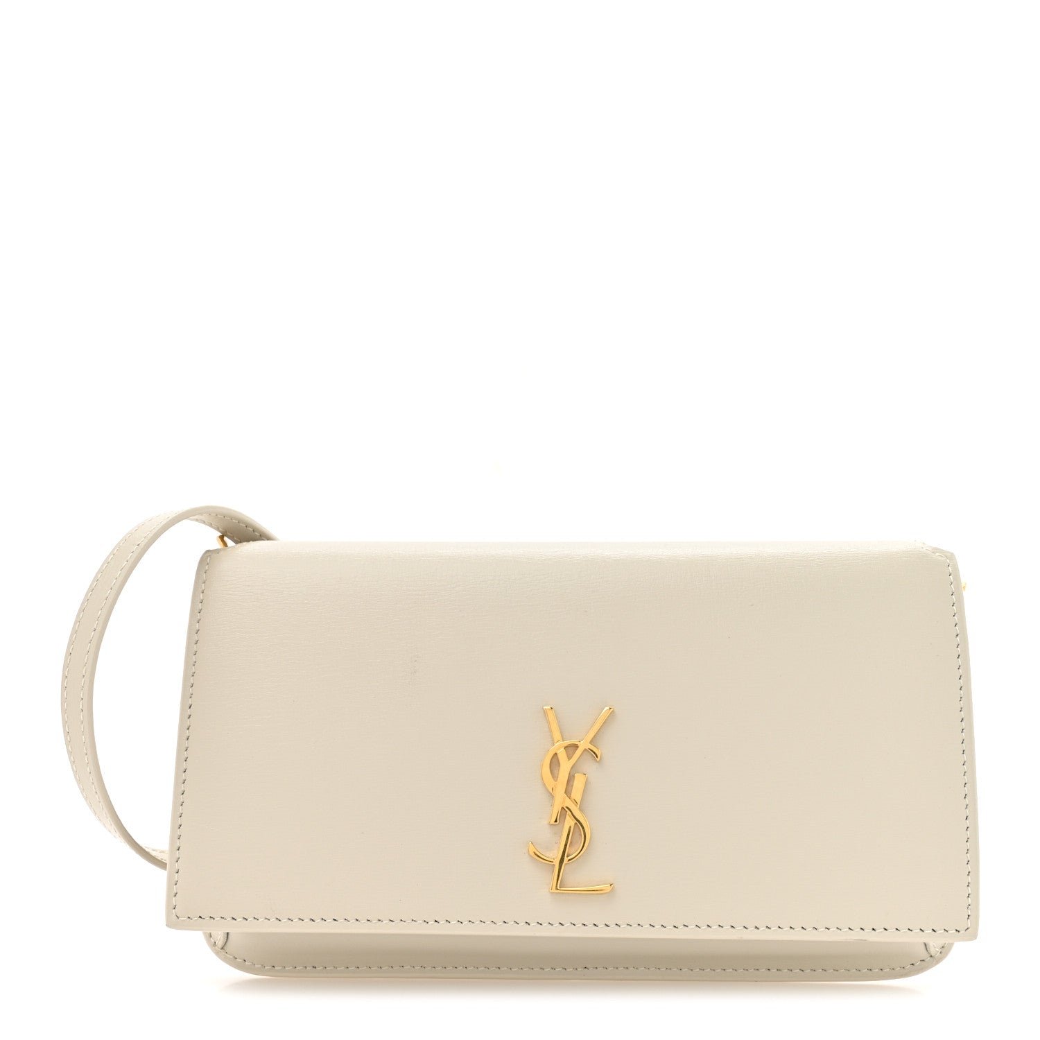 Saint Laurent Smooth Calfskin Monogram Phone Holder Crossbody Crema Soft