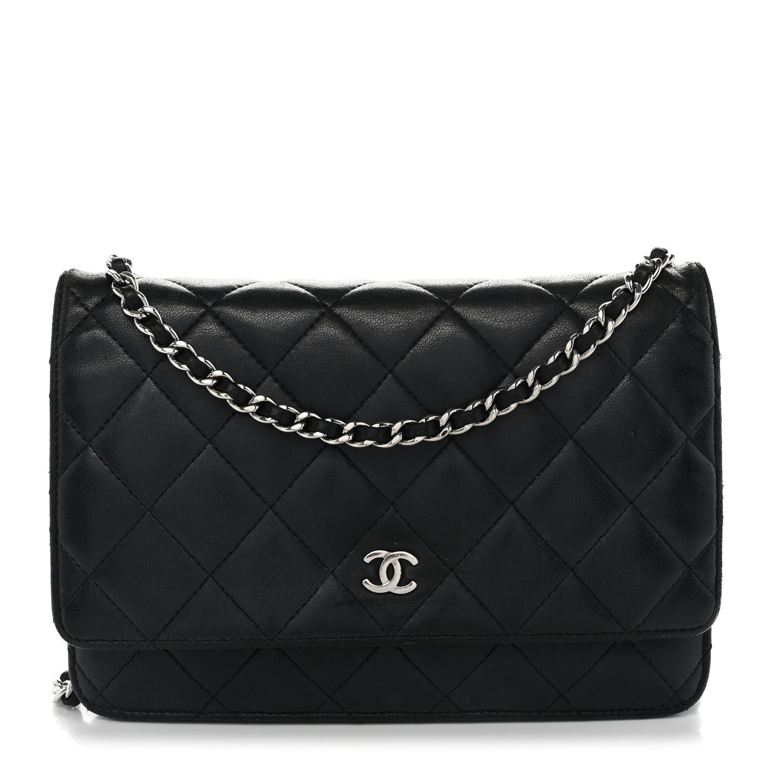 Chanel Lambskin Quilted Wallet On Chain WOC Black