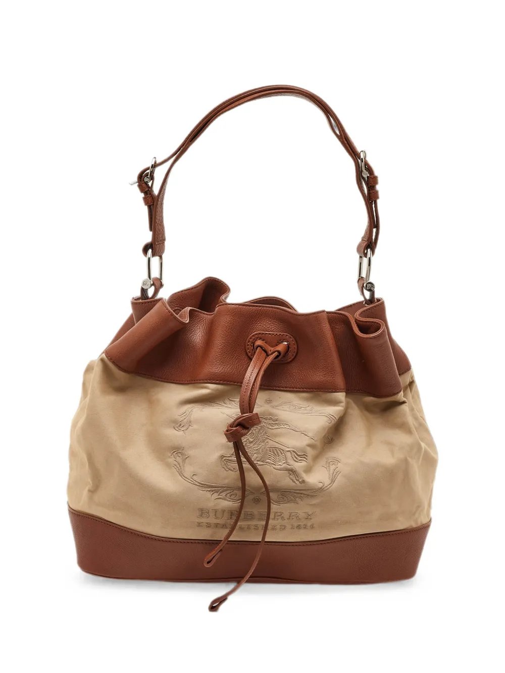 embroidered-logo leather bucket bag