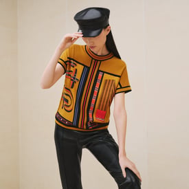 "Lettres Equestres" short-sleeve twillaine sweater