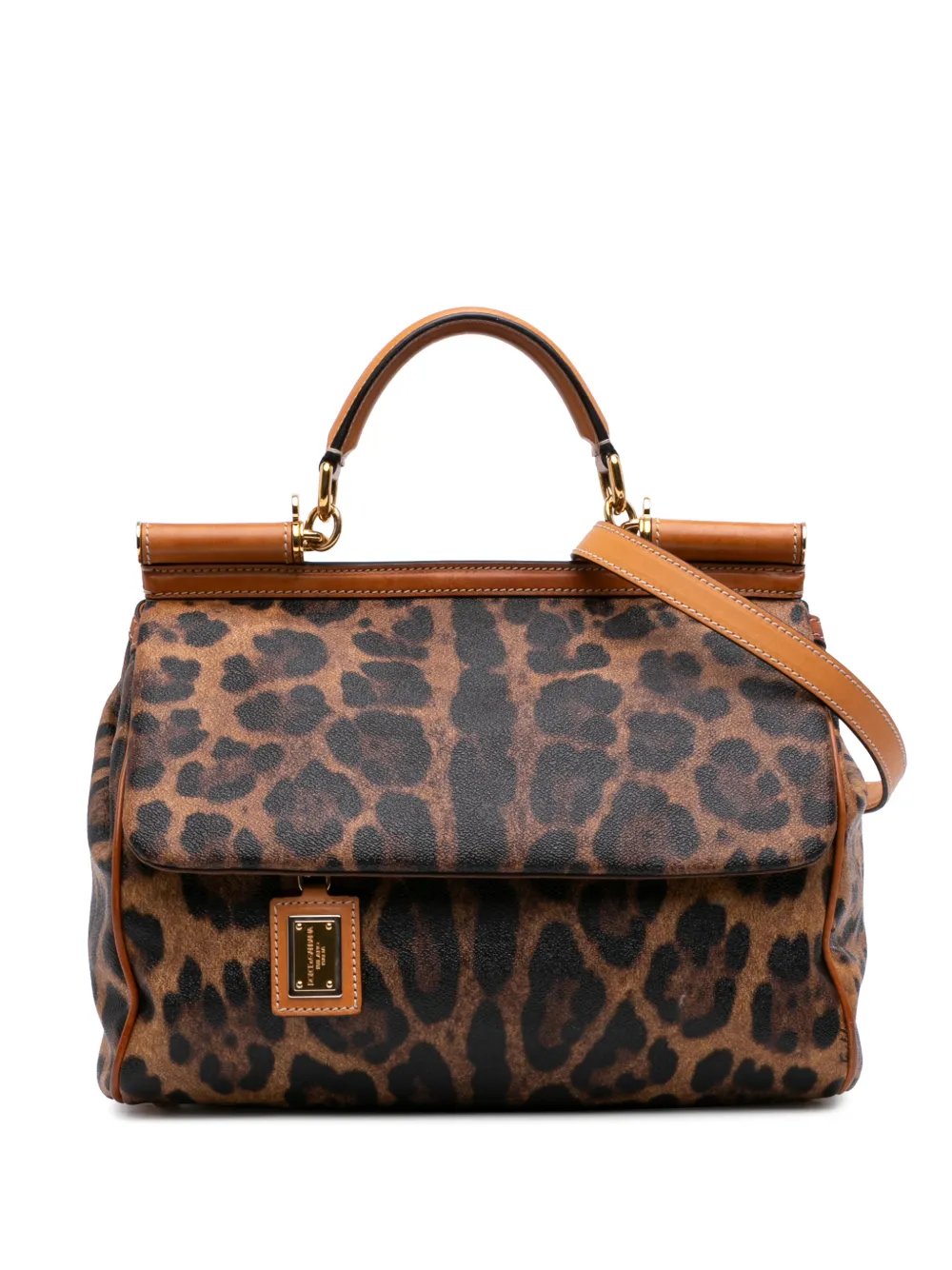 Dolce & Gabbana 2000-2026 Large Leopard Print Coated Canvas Miss Sicily satchel