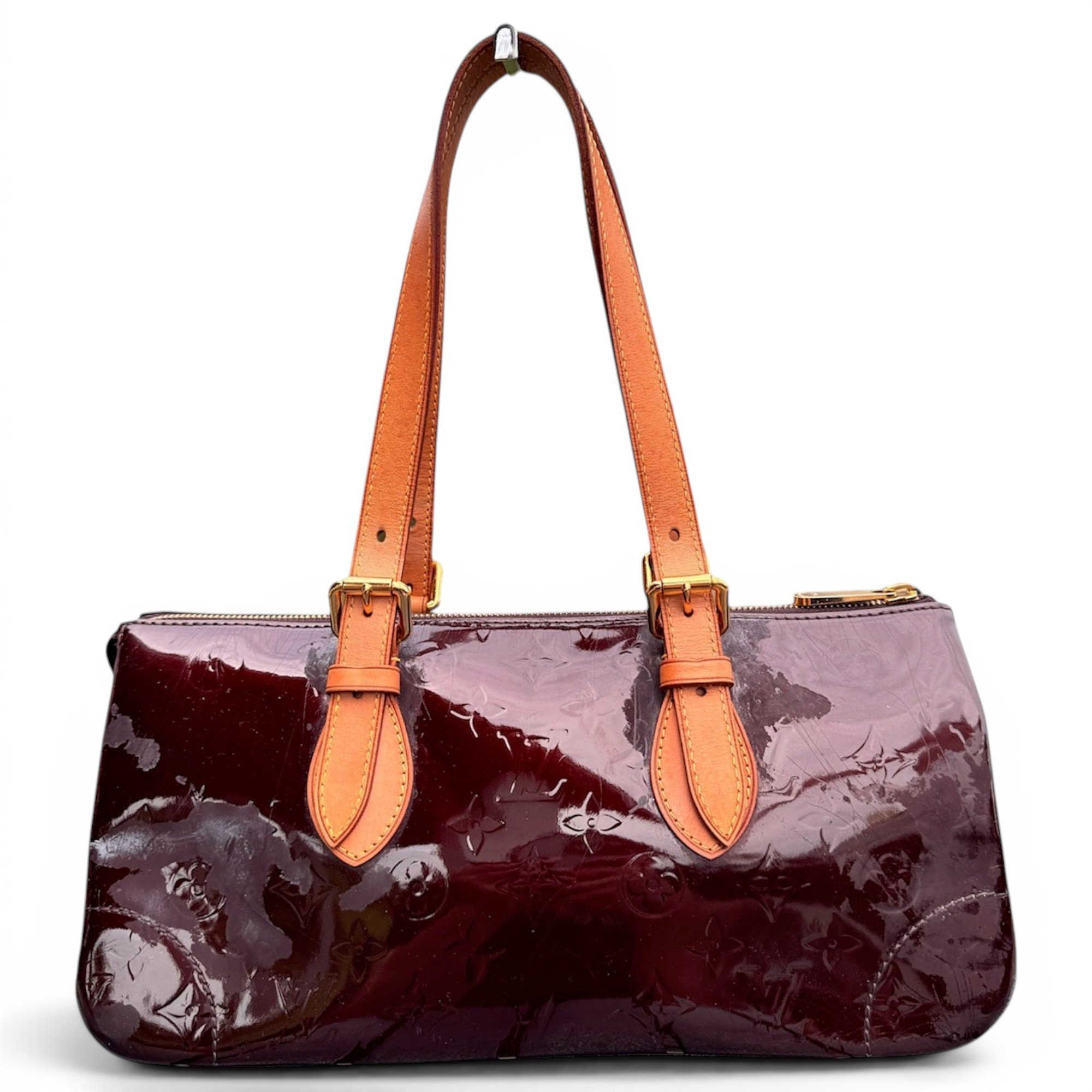 Rosewood patent leather handbag