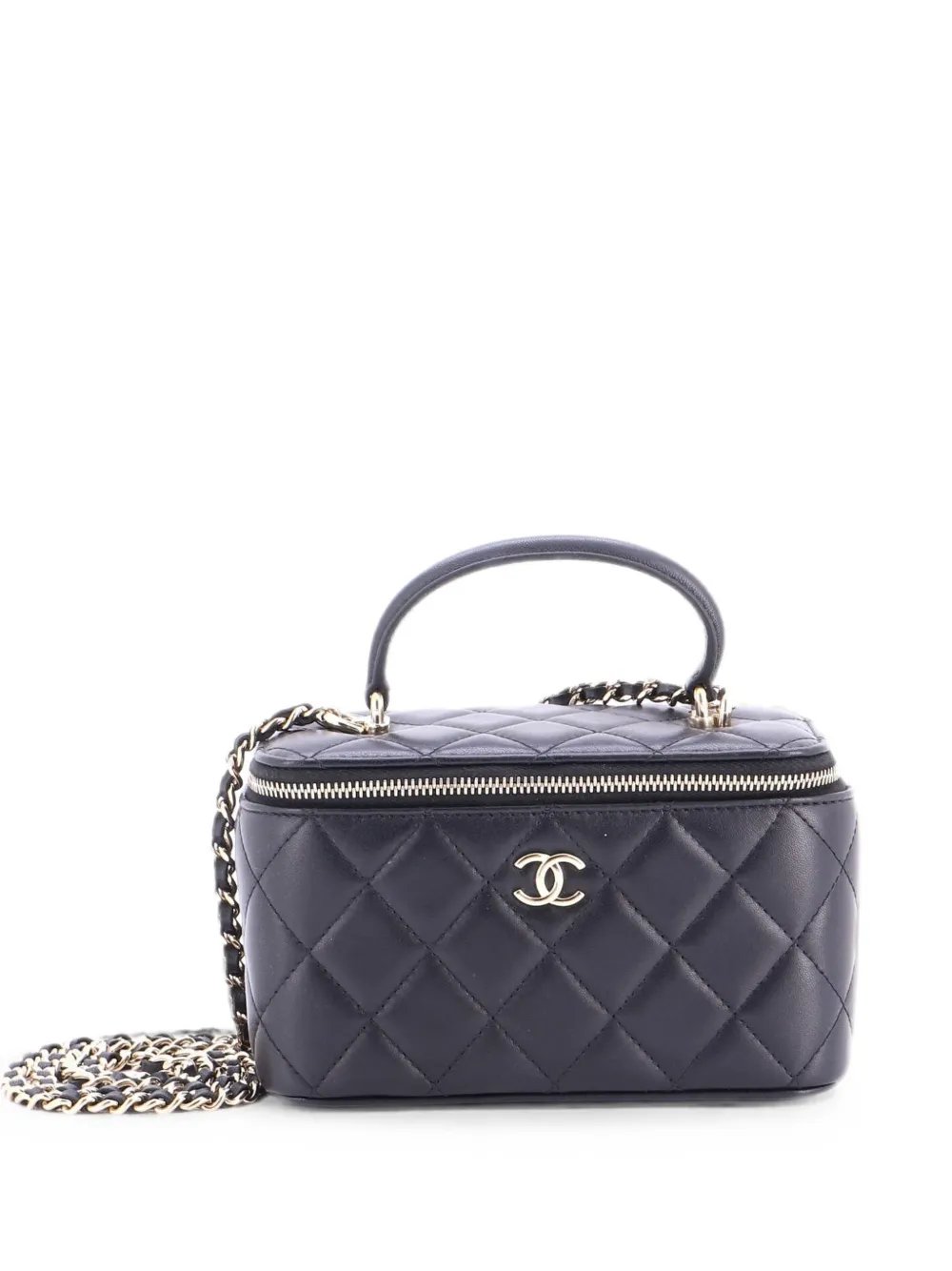 Classic Top Handle Vanity Case with Chain Quilted Lambskin Small crossbody bag