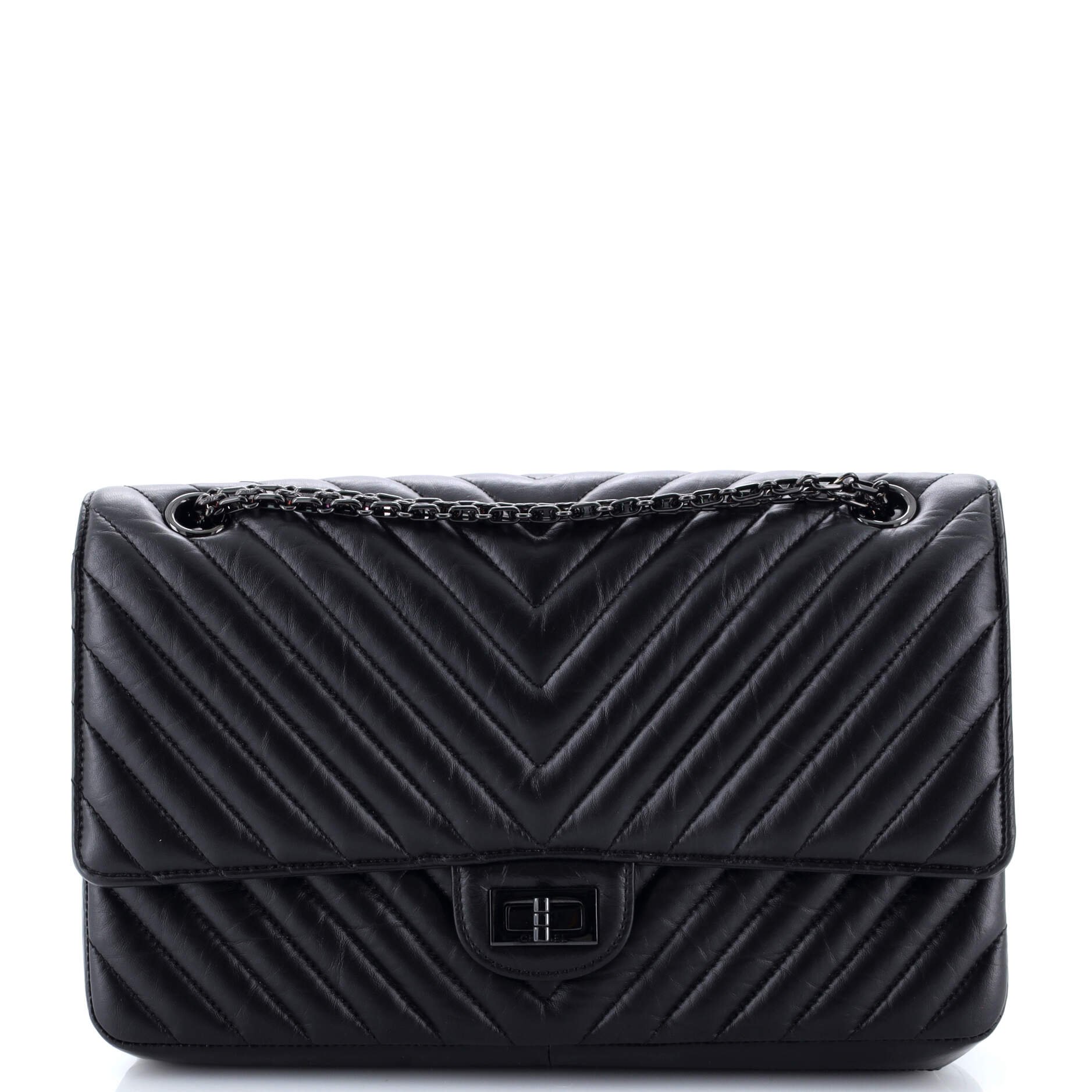 Chanel So Black Reissue 2.55 Flap Bag Chevron Aged Calfskin 226