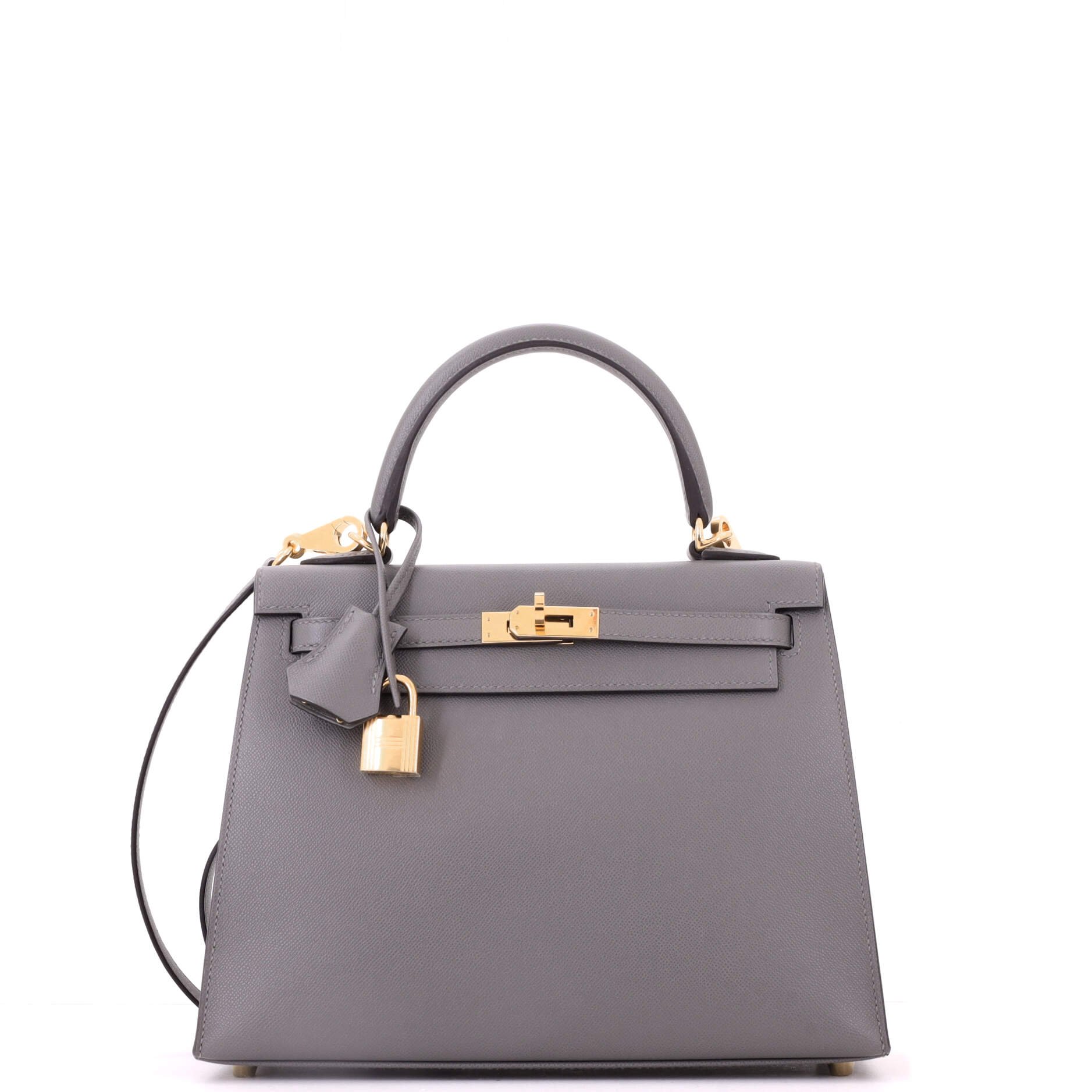 Kelly Handbag Gris Meyer Madame with Gold Hardware 25