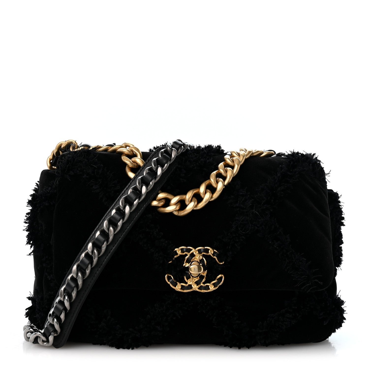 Chanel Cotton Canvas Quilted Medium Chanel 19 Flap Black
