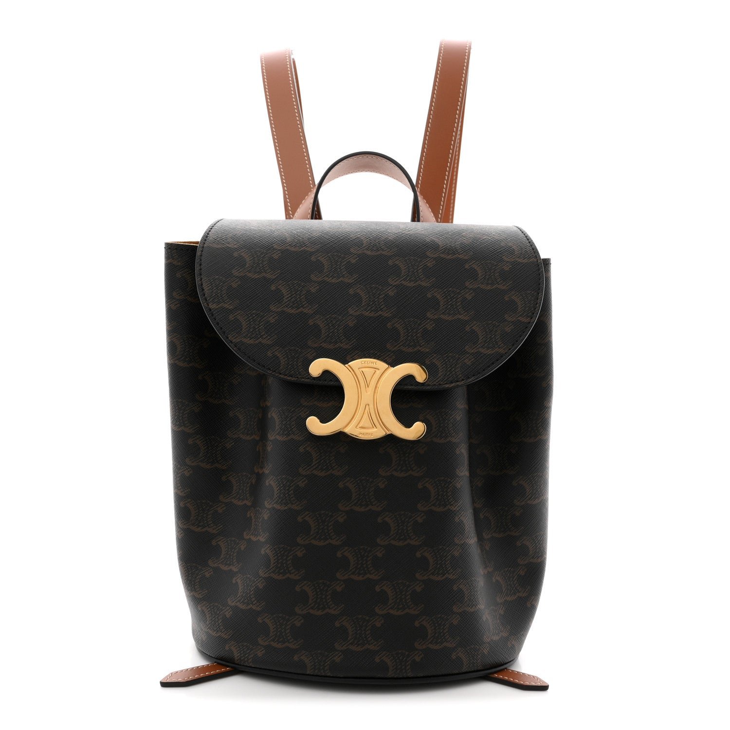 Celine Triomphe Canvas Calfskin Bonnie Backpack Tan