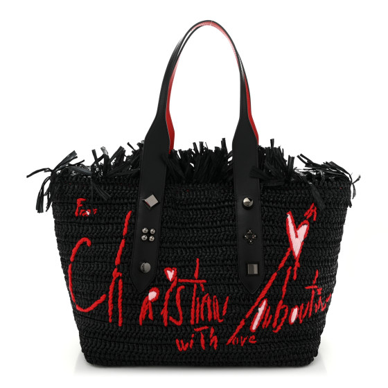 Christian Louboutin Raffia Medium Frangibus Starlight Tote Black