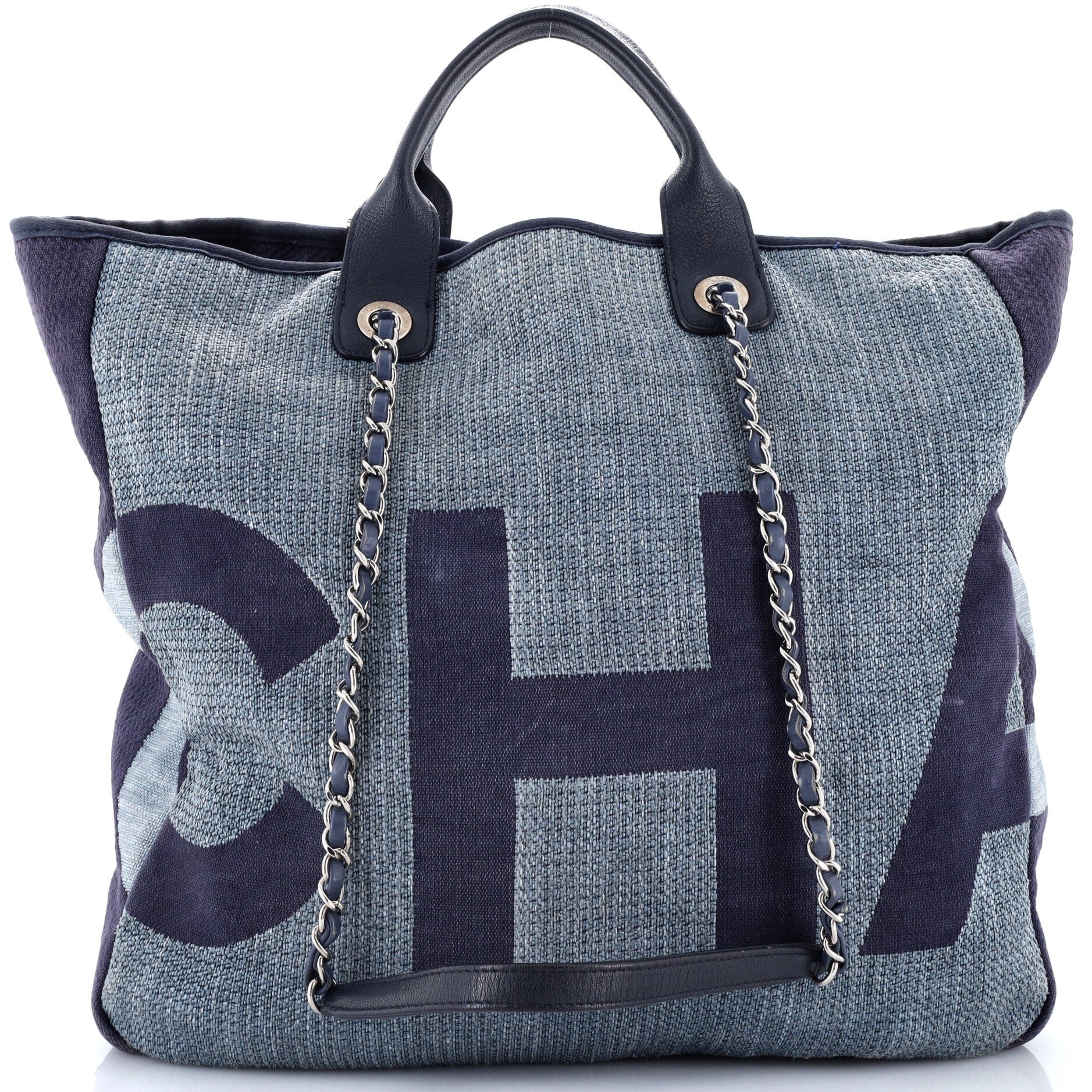 Chanel Deauville Logo Shopping Tote Printed Raffia Large