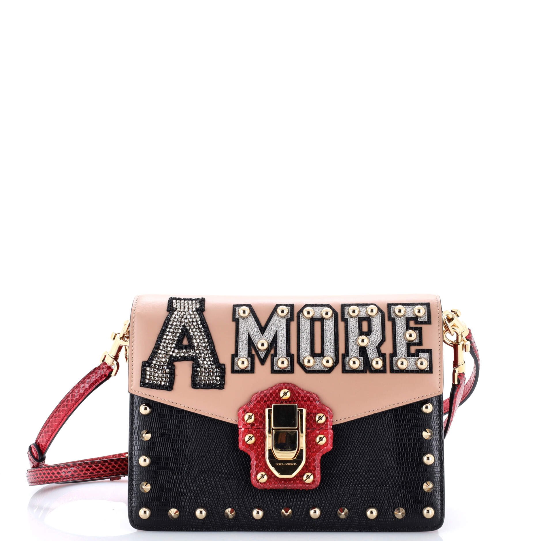 Dolce &amp; Gabbana Lucia Shoulder Bag Embellished Leather and LIzard Embossed Leather with Python