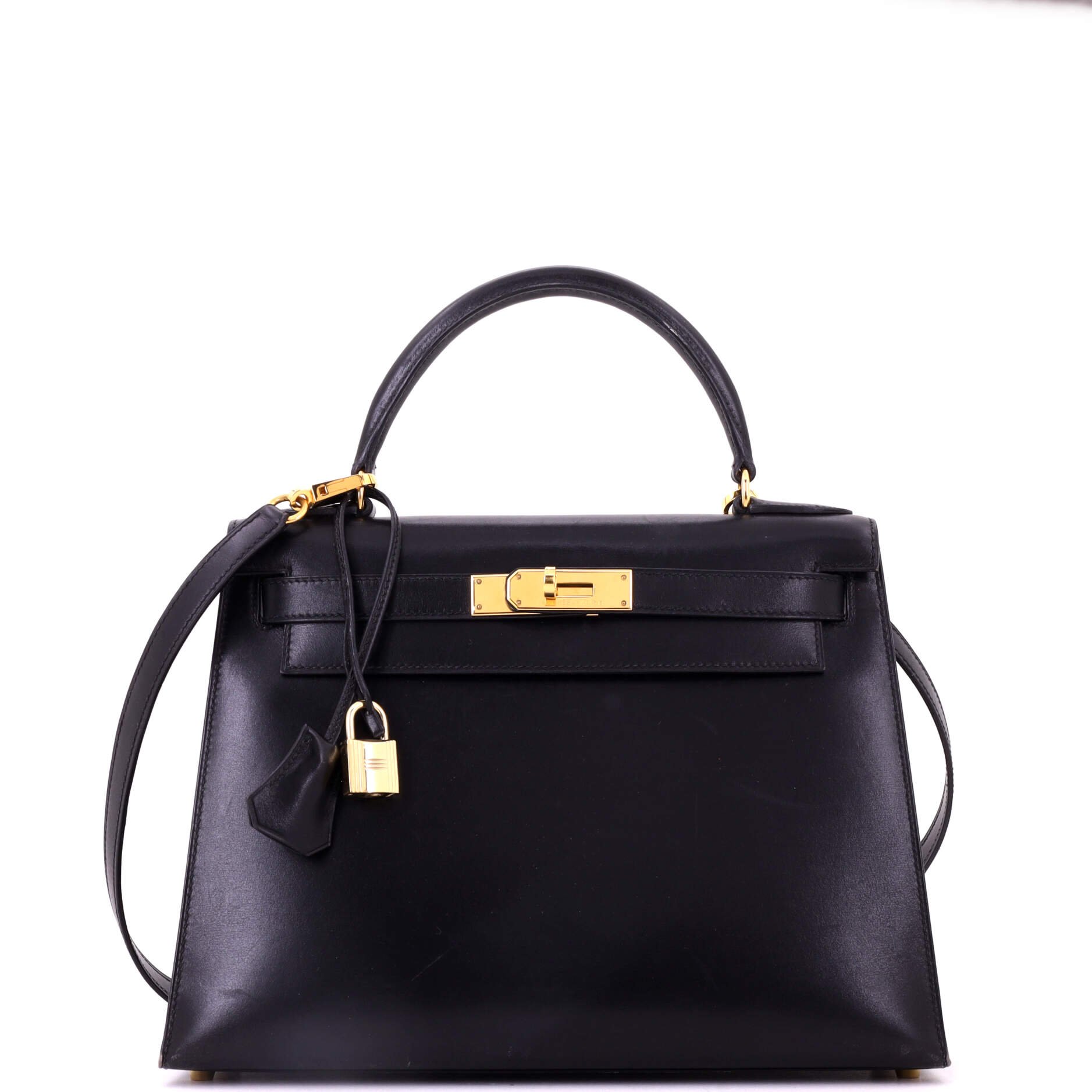 Kelly Handbag Noir Box Calf with Gold Hardware 28