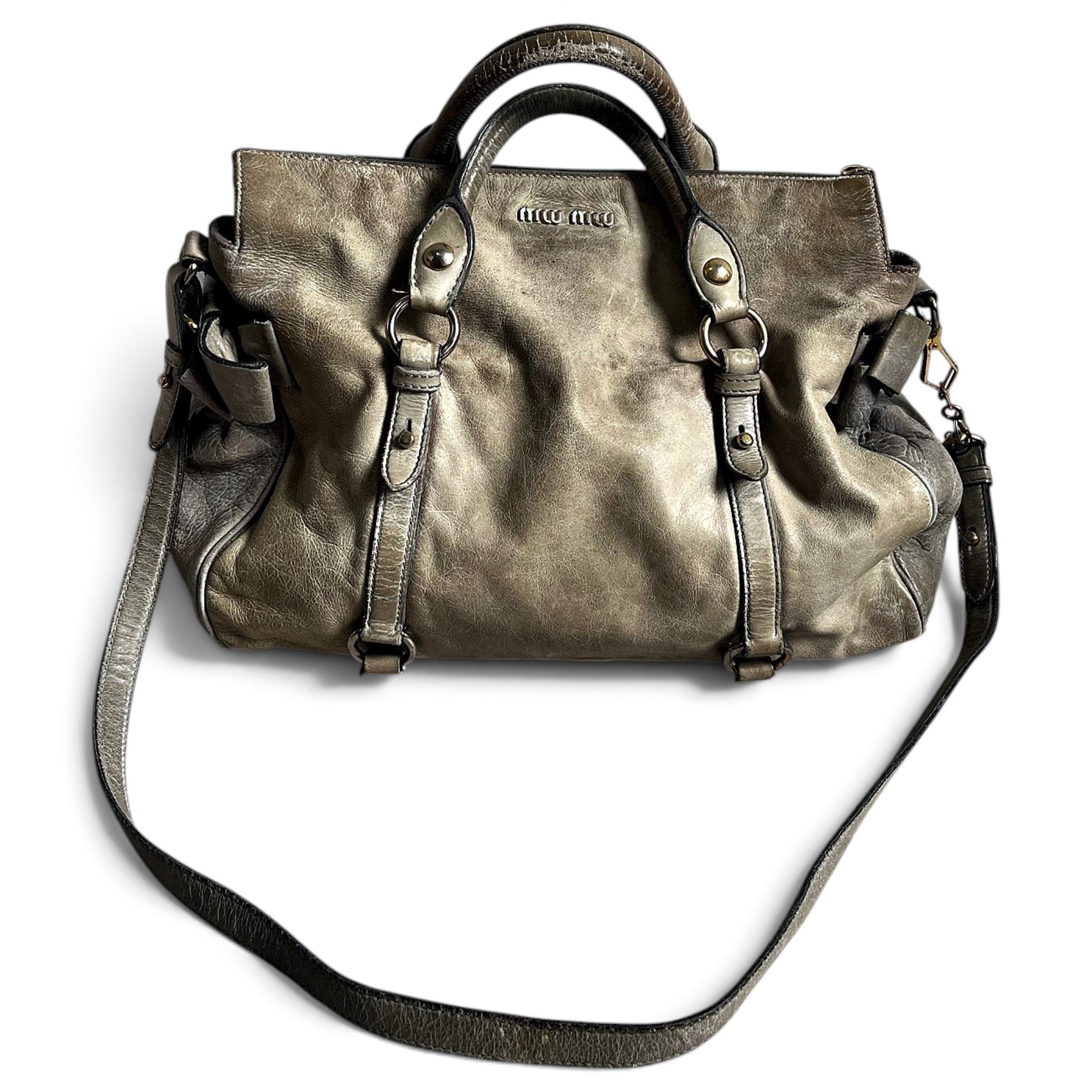 Bow bag leather handbag