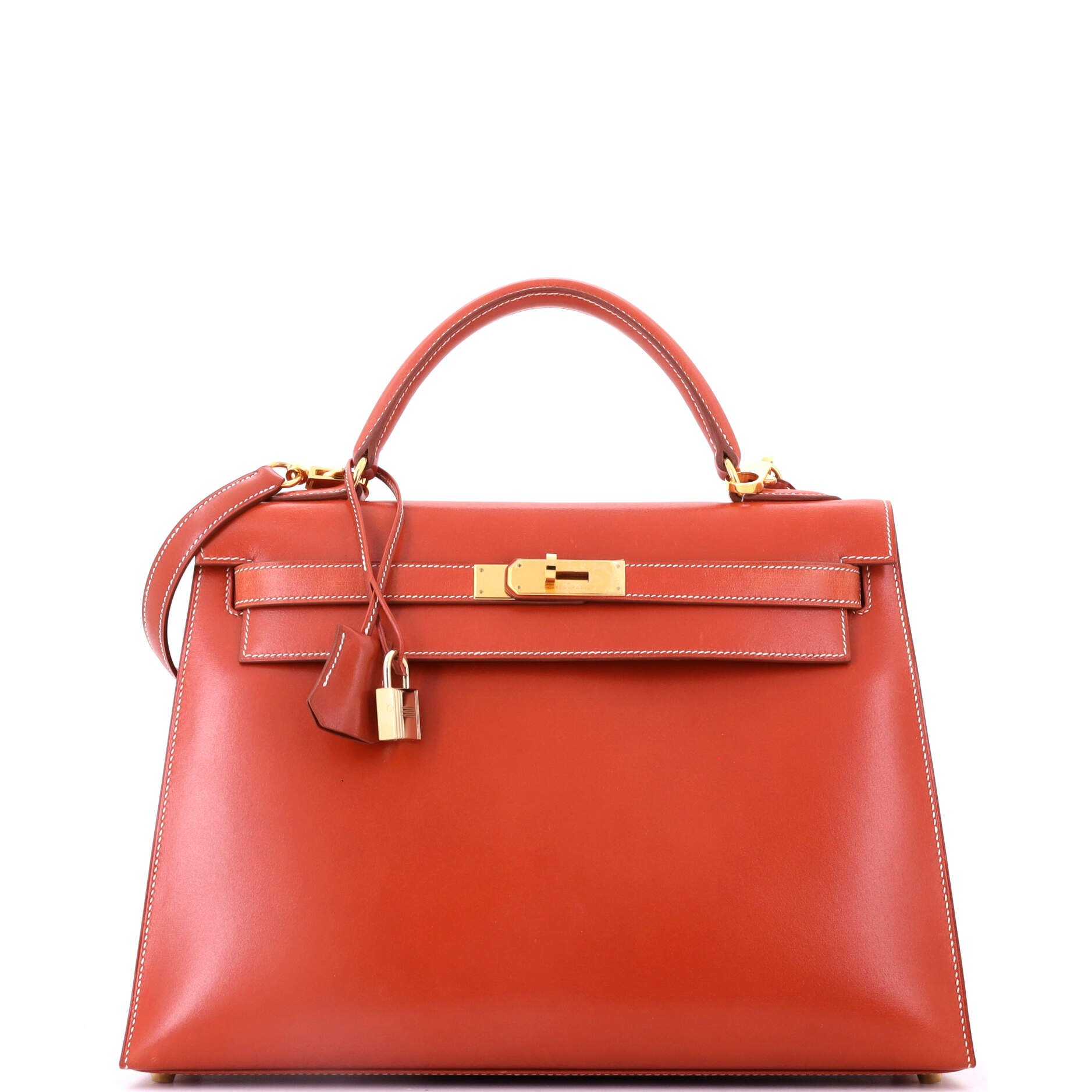 Kelly Handbag Brique Box Calf with Gold Hardware 32