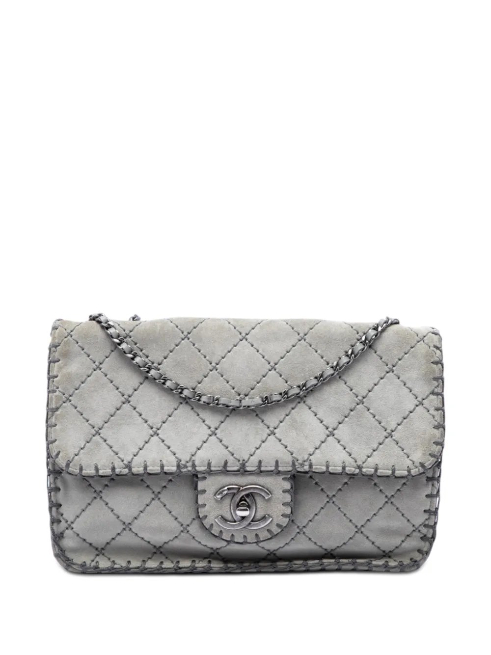 2012-2013 Medium CC Quilted Suede Whipstitch Single Flap shoulder bag