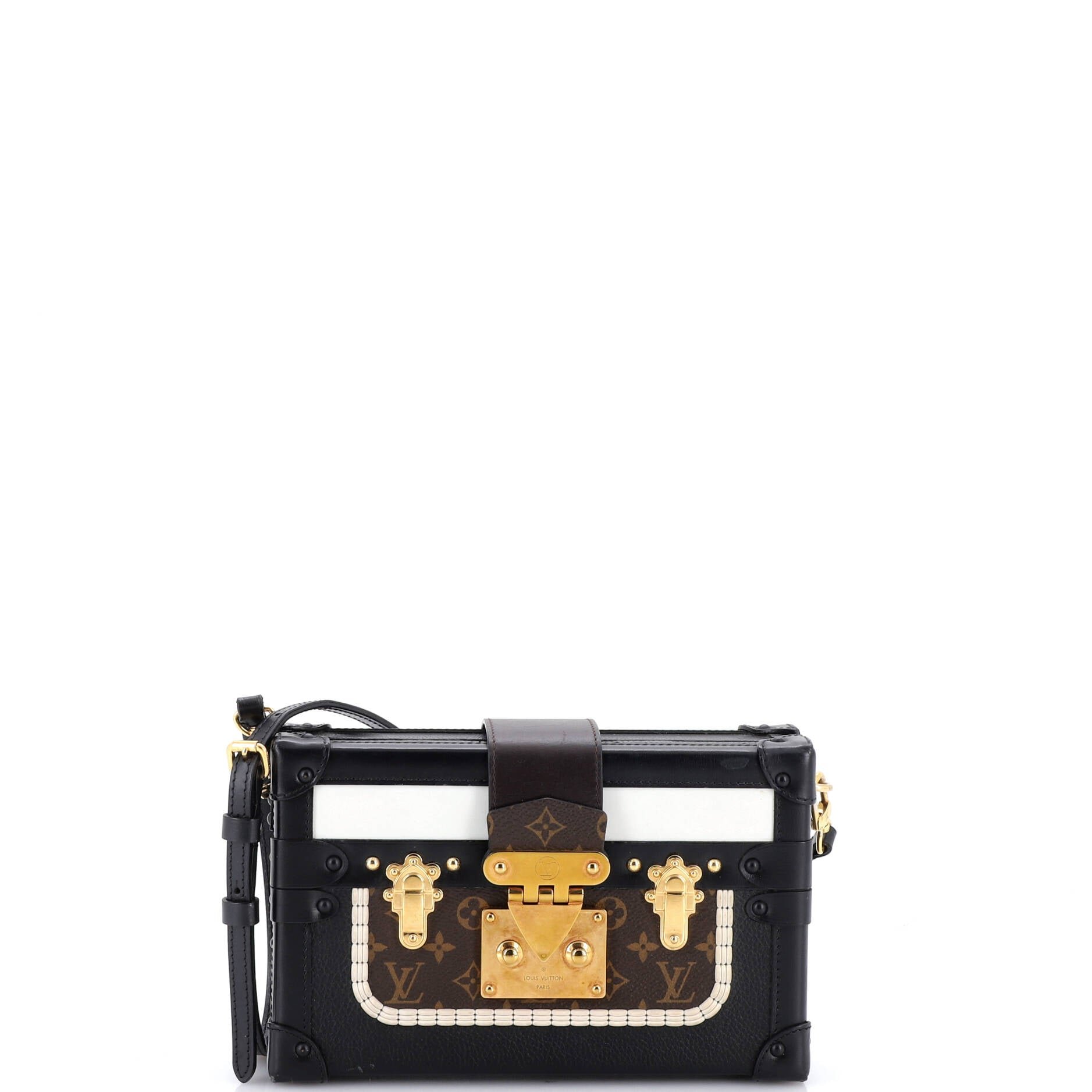 Petite Malle Handbag Leather and Monogram Canvas with Trompe L'oeil Braid
