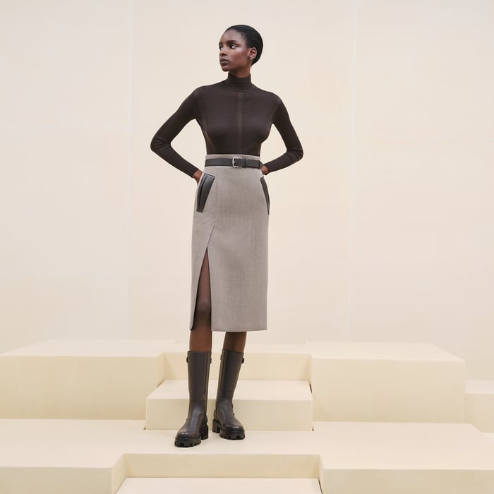 Marron Terre d'Ombre High-waisted Pencil Skirt