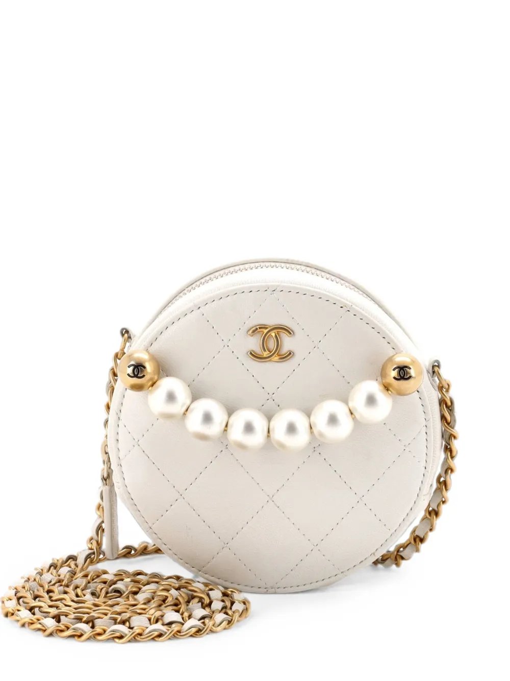 Chic Pearls Round Clutch with Chain Quilted Lambskin crossbody bag