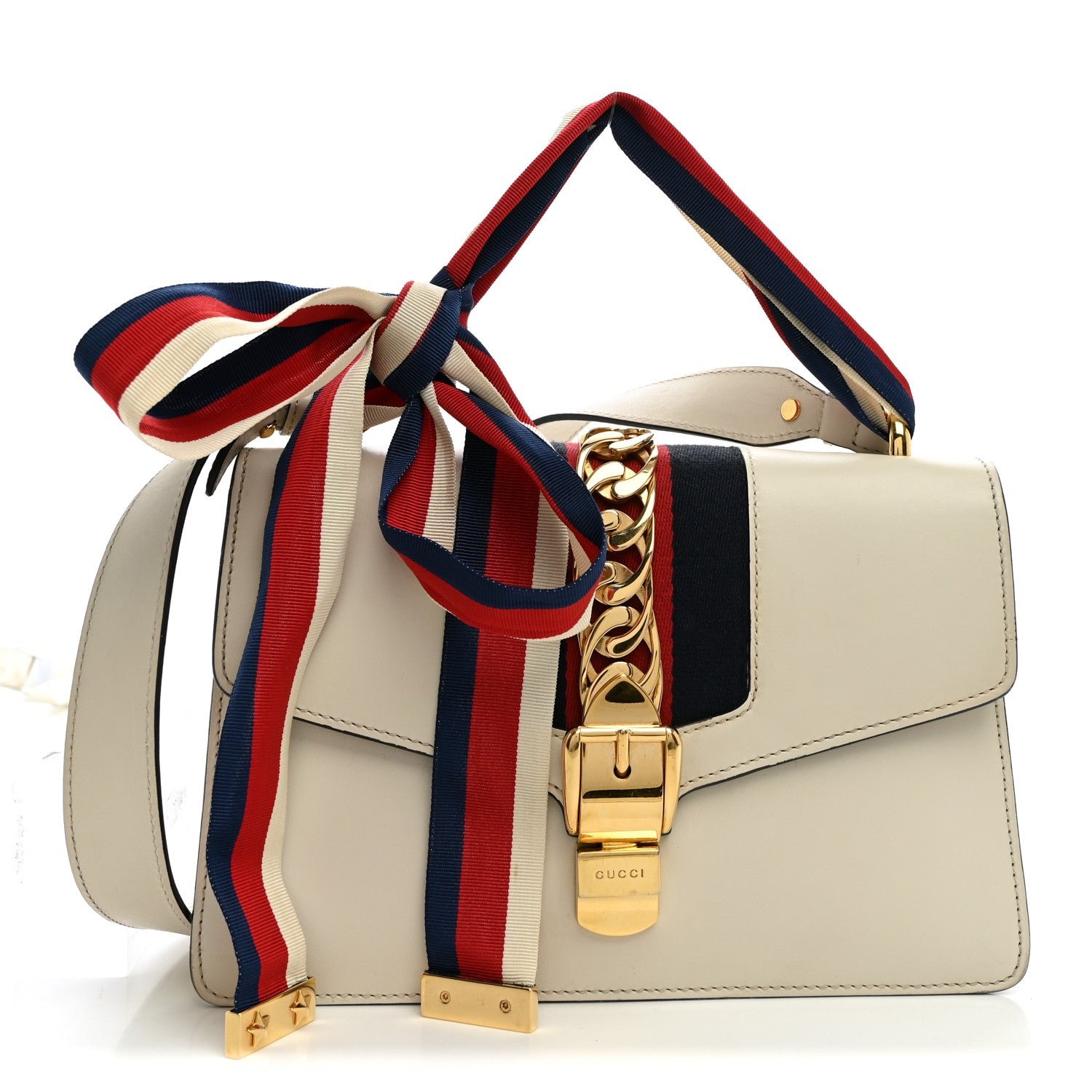 Gucci Calfskin Small Sylvie Shoulder Bag Off White