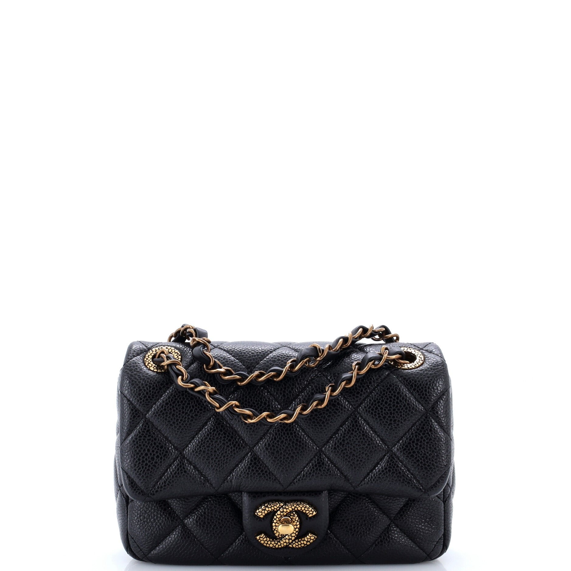 Textured CC Classic Single Flap Bag Quilted Caviar Mini