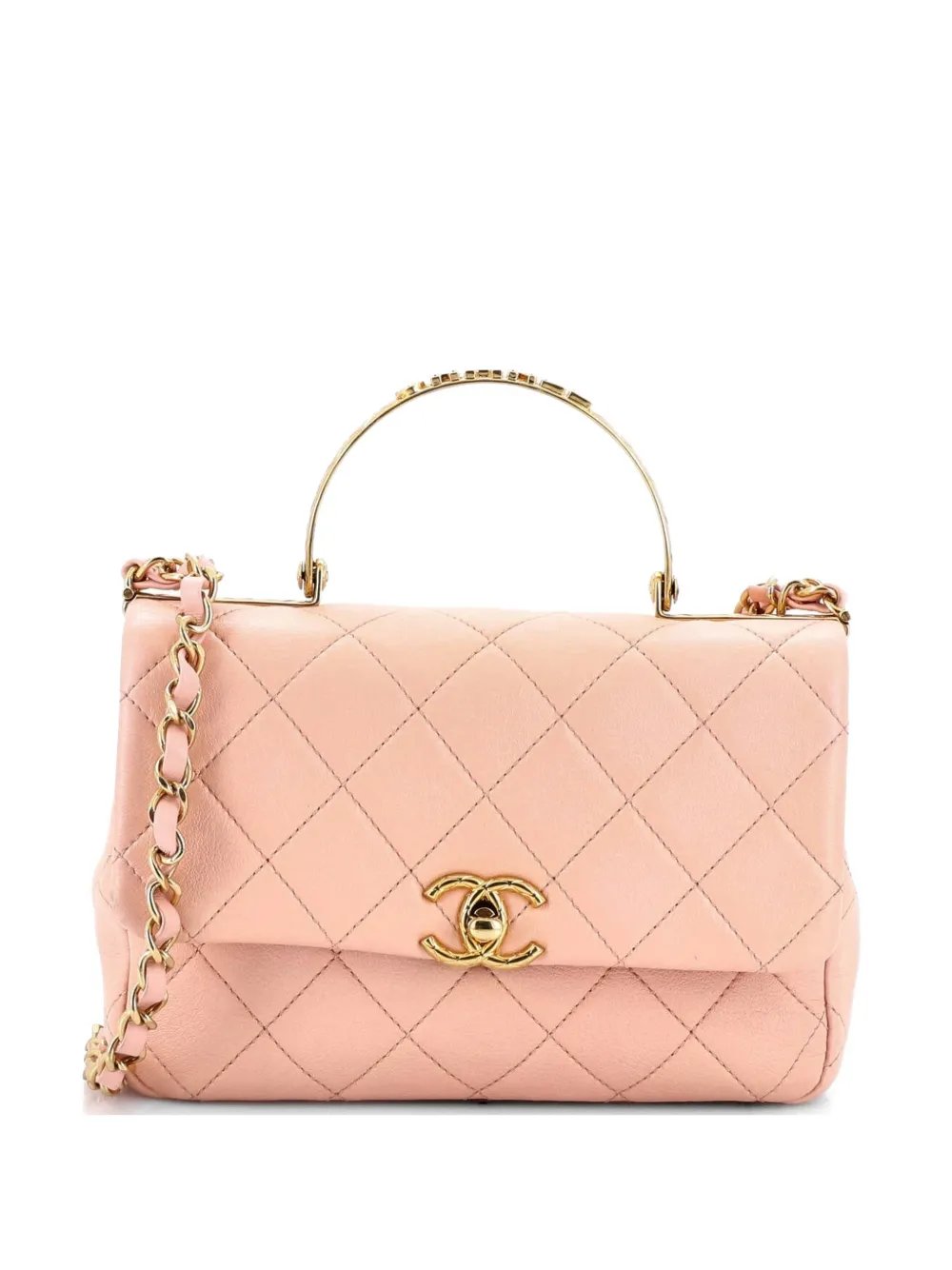 Logo Quilted Metal Top Handle Flap Bag Quilted Lambskin with Metal and Crystals Small shoulder bag