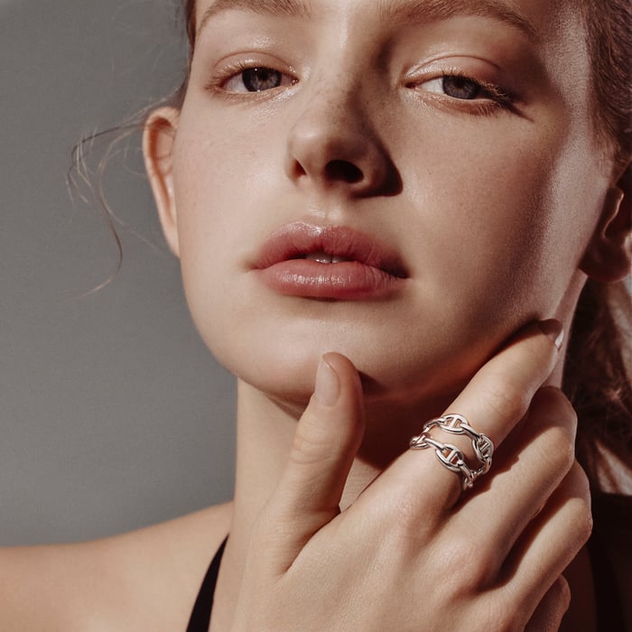 Sans Coloris Chaine d'Ancre Enchainee Ring, Double Row