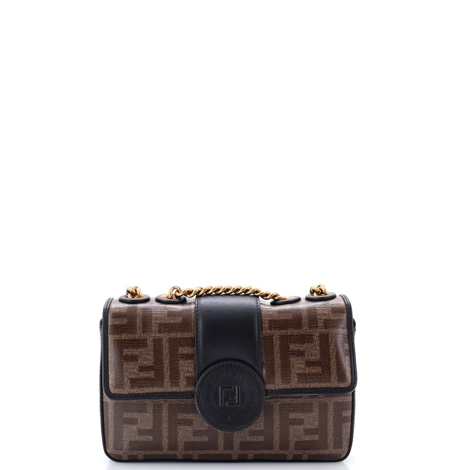 FF Logo Stamp Flap Bag Zucca Coated Canvas and Leather Mini
