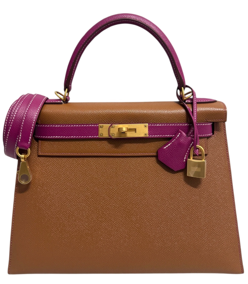 Hermes Gold and Rose Pourpre Sellier HSS Kelly 28 Brushed Gold Hardware, 2018