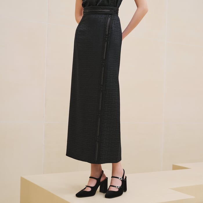 Noir "Mosaique" Embroidered Wrap Skirt