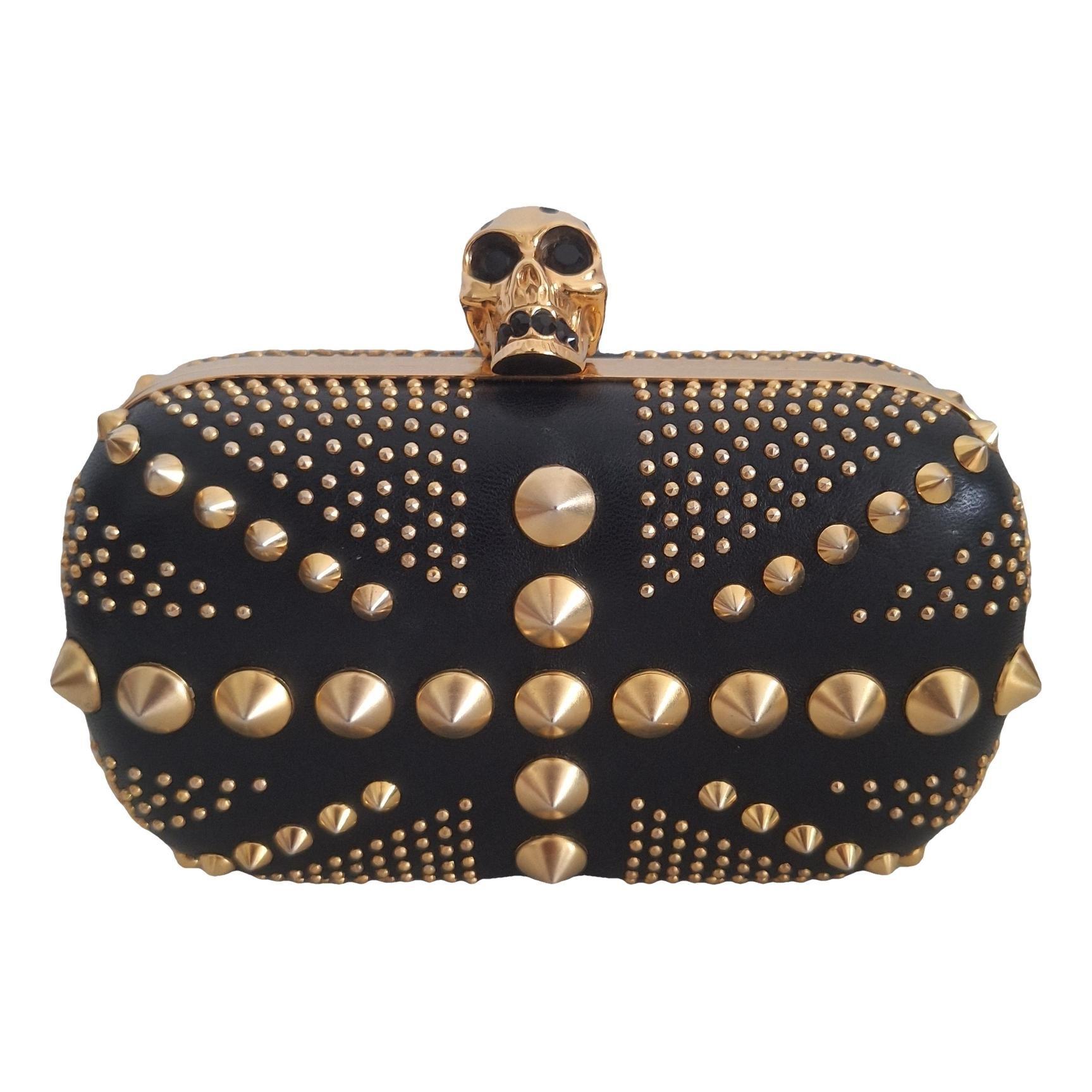 Skull leather clutch bag