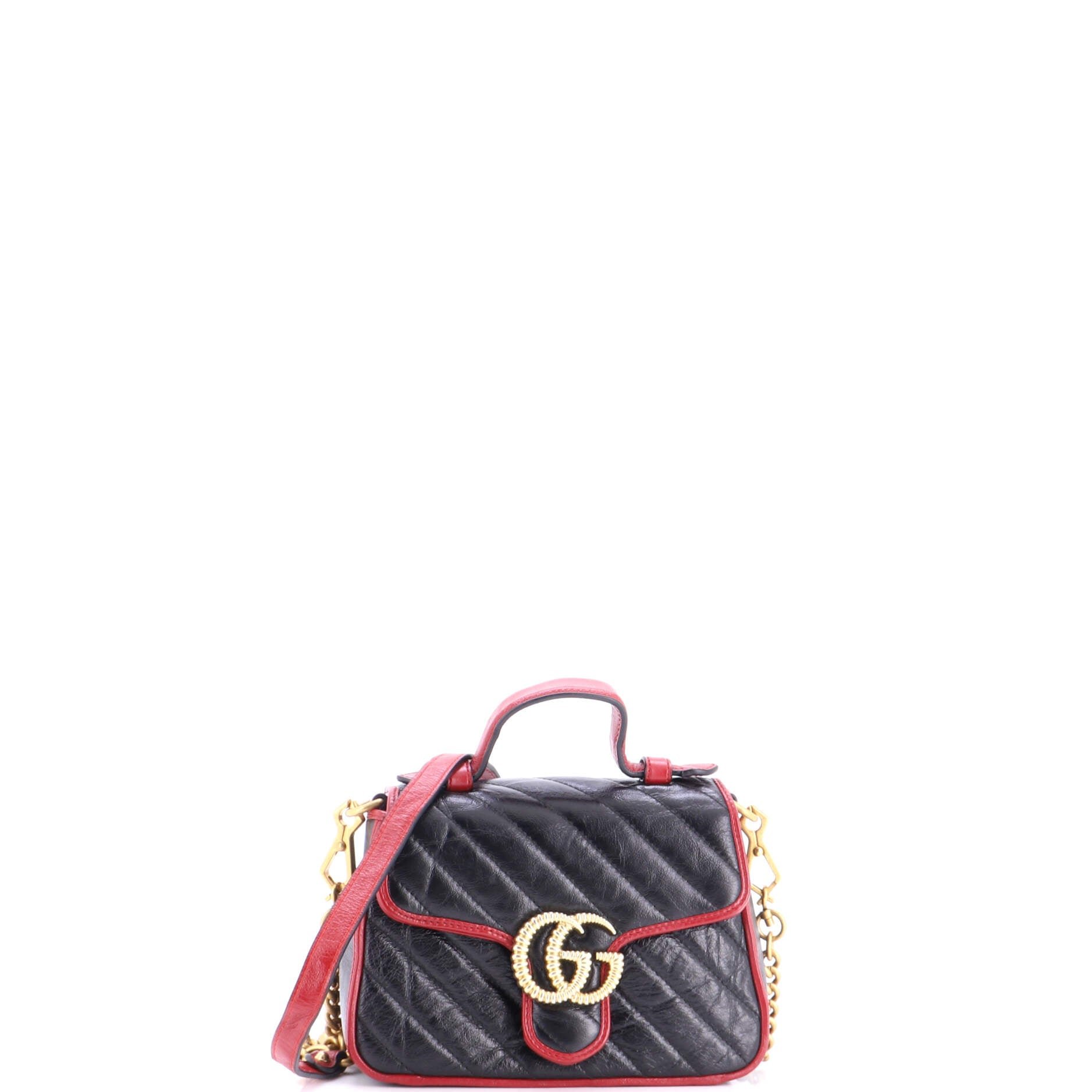 GG Marmont Top Handle Flap Bag Diagonal Quilted Leather Mini