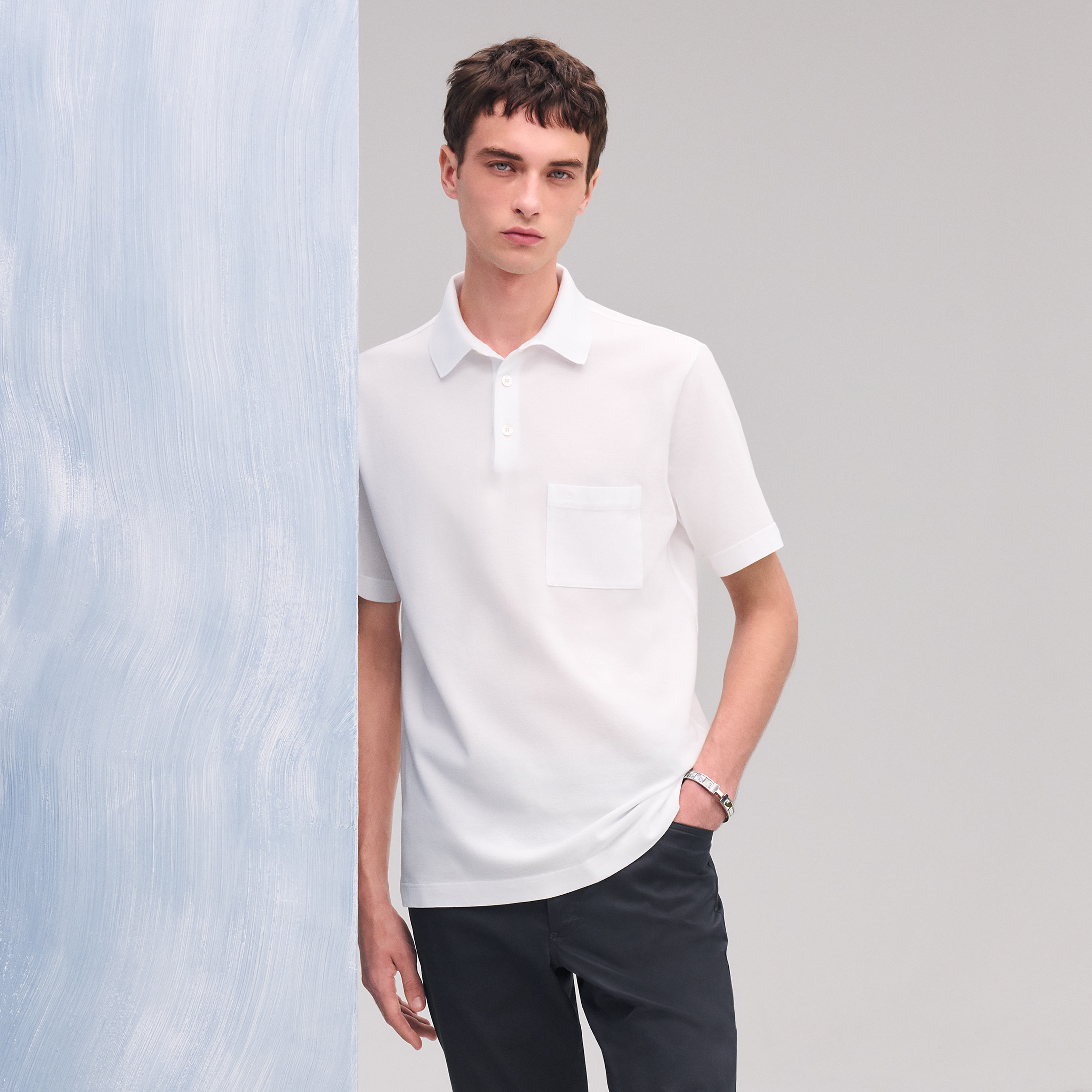 "H" embroidered buttoned polo shirt