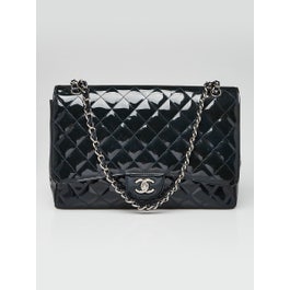 Chanel Dark Blue Quilted Patent Leather Classic Maxi Single Flap Bag