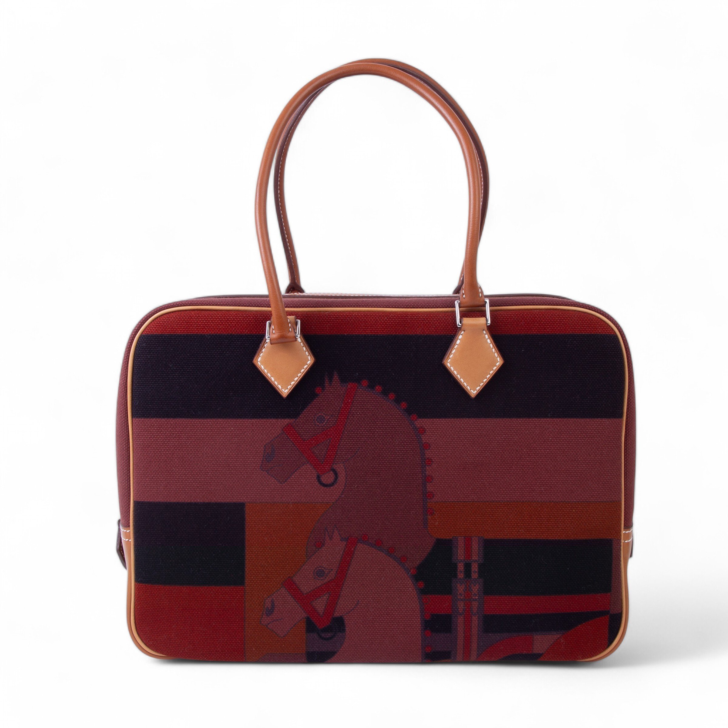 Hermes Very Good ( Rank A) HERMÈS Plume 32 Multi-color Barenia Canvas Palladium hardware Square R (2014)