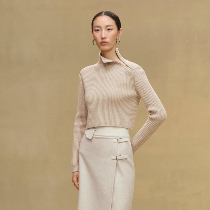 Beige Camel Long-sleeve Cropped Sweater