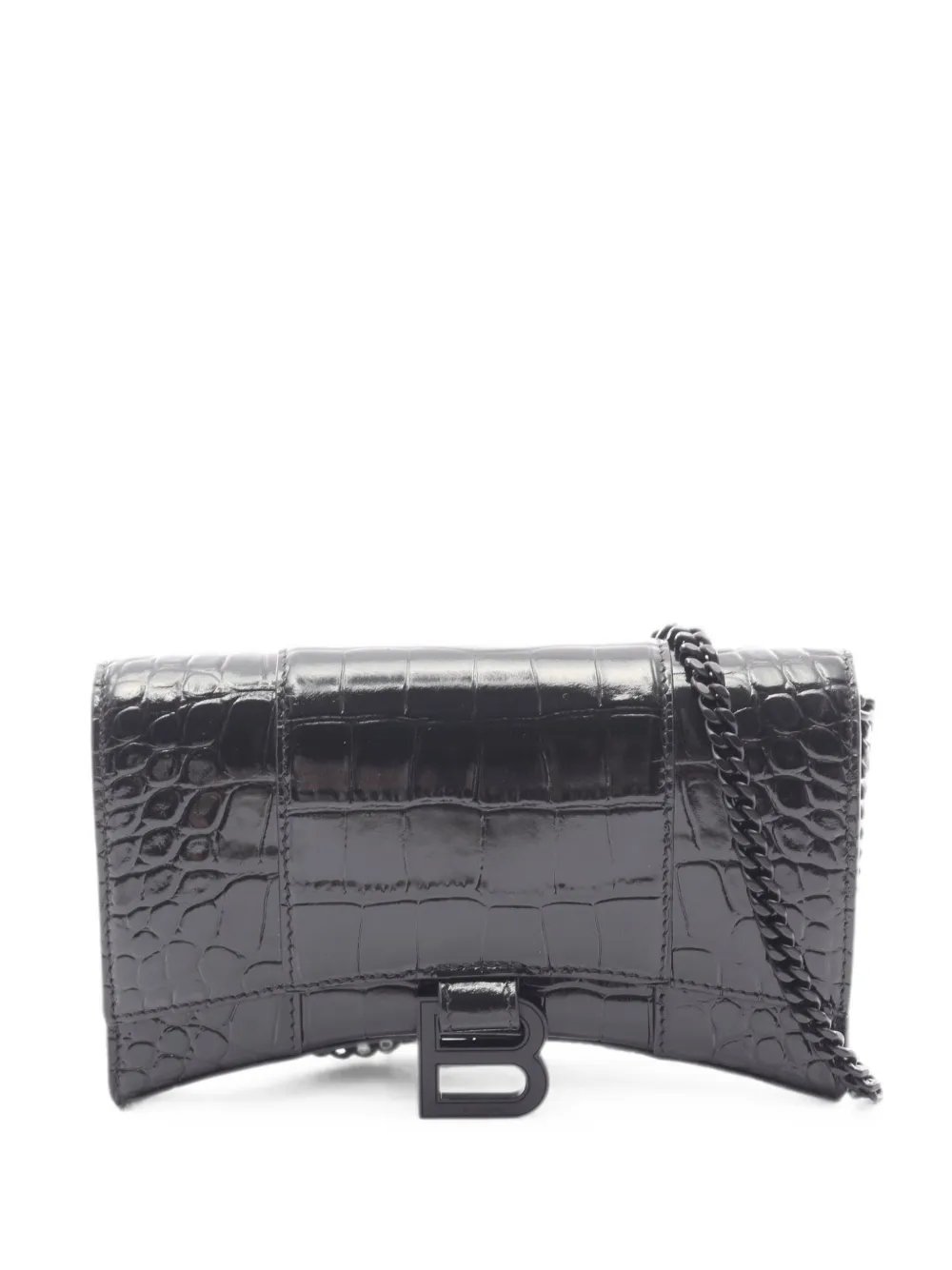 Hourglass croc-embossed chain shoulder bag 
