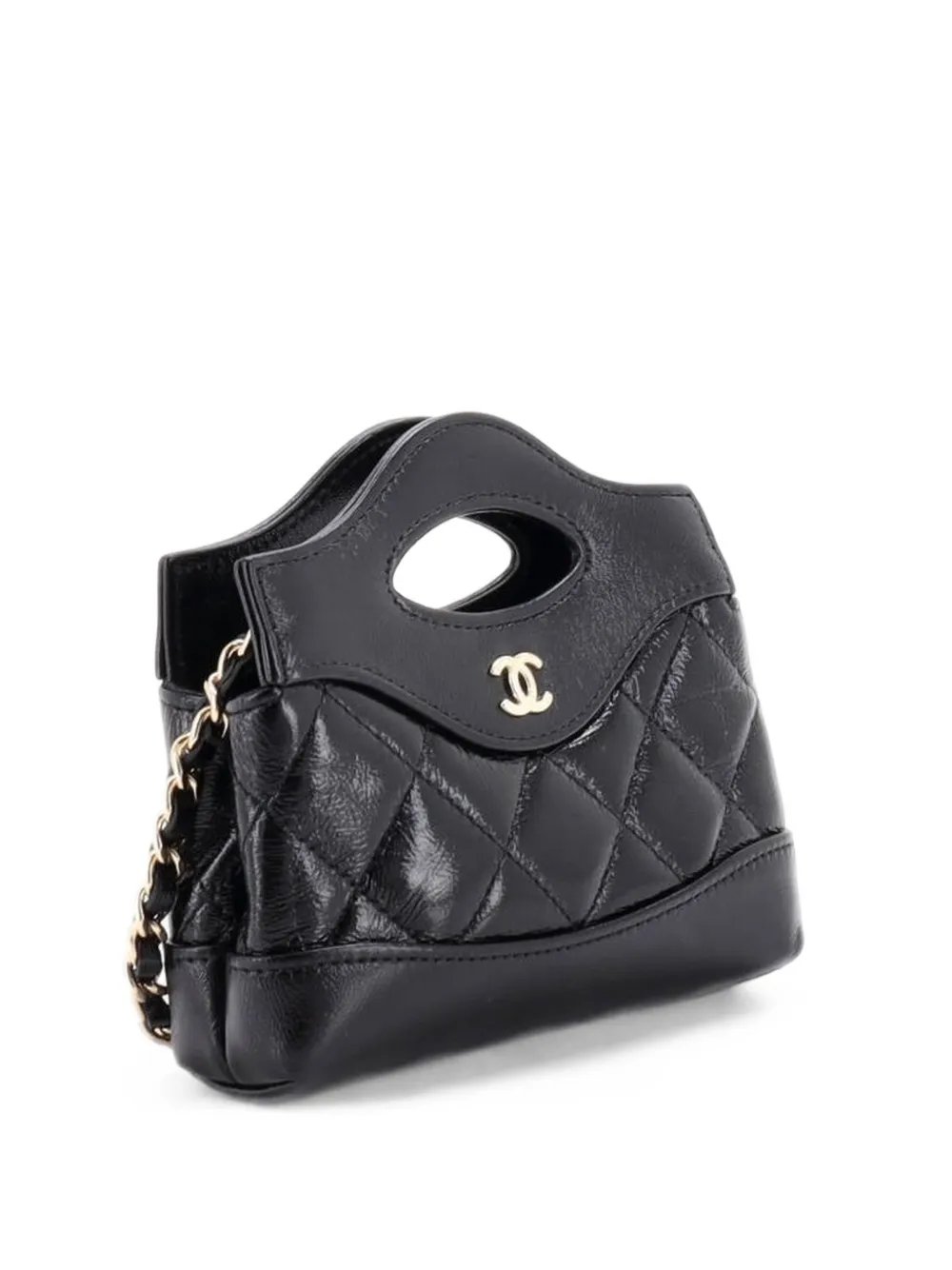 31 Shopping Bag Clutch with Chain Quilted Shiny Crumpled Calfskin Nano crossbody bag