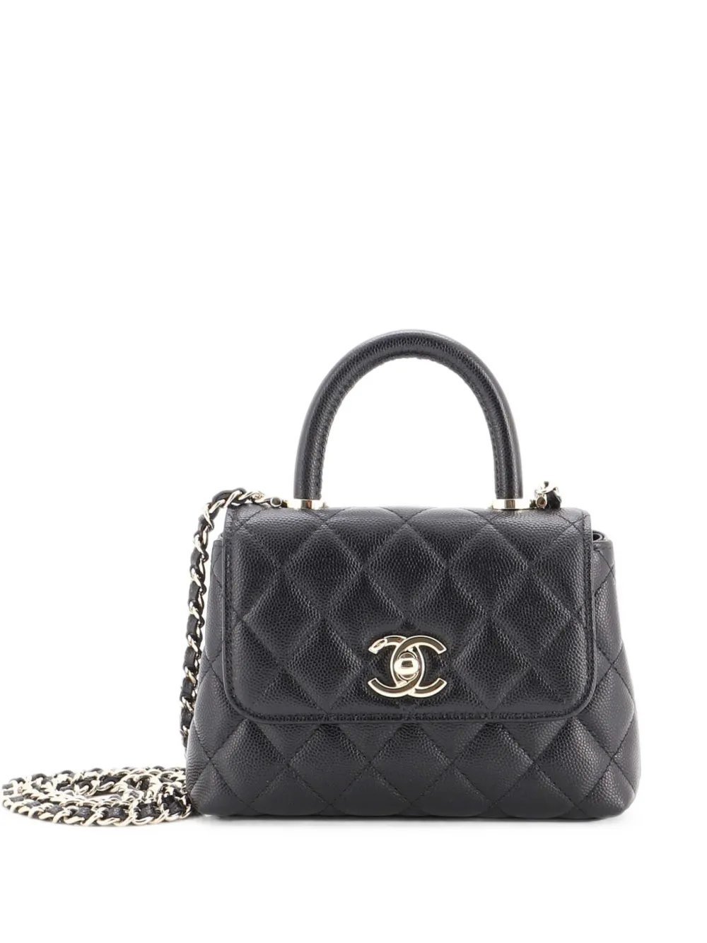 Coco Top Handle Clutch with Chain Quilted Caviar Mini satchel