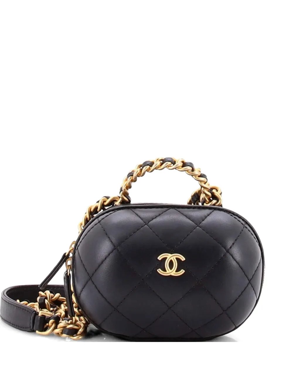 CC Bubble Top Handle Vanity Case with Chain Quilted Lambskin Mini satchel
