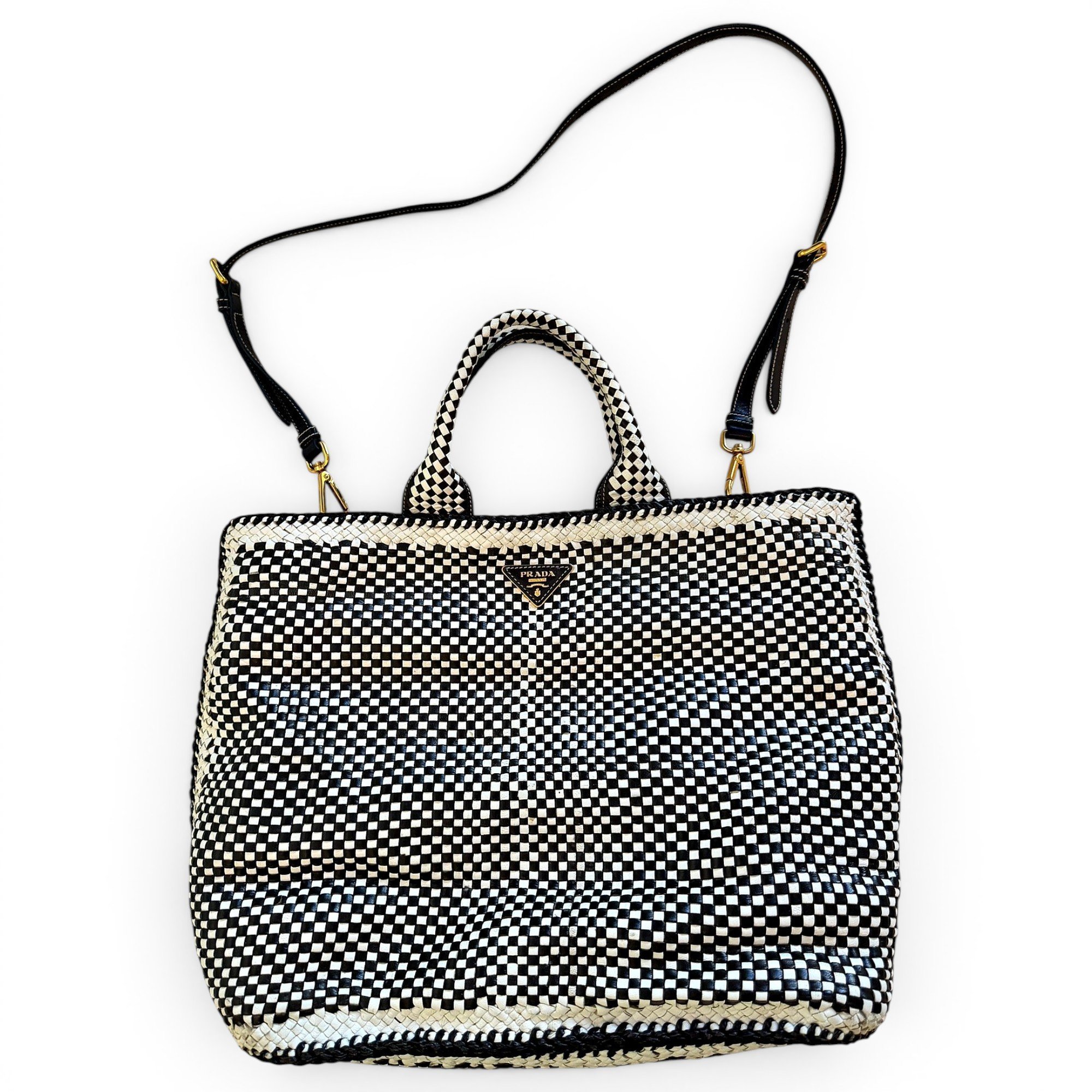 Madras leather tote