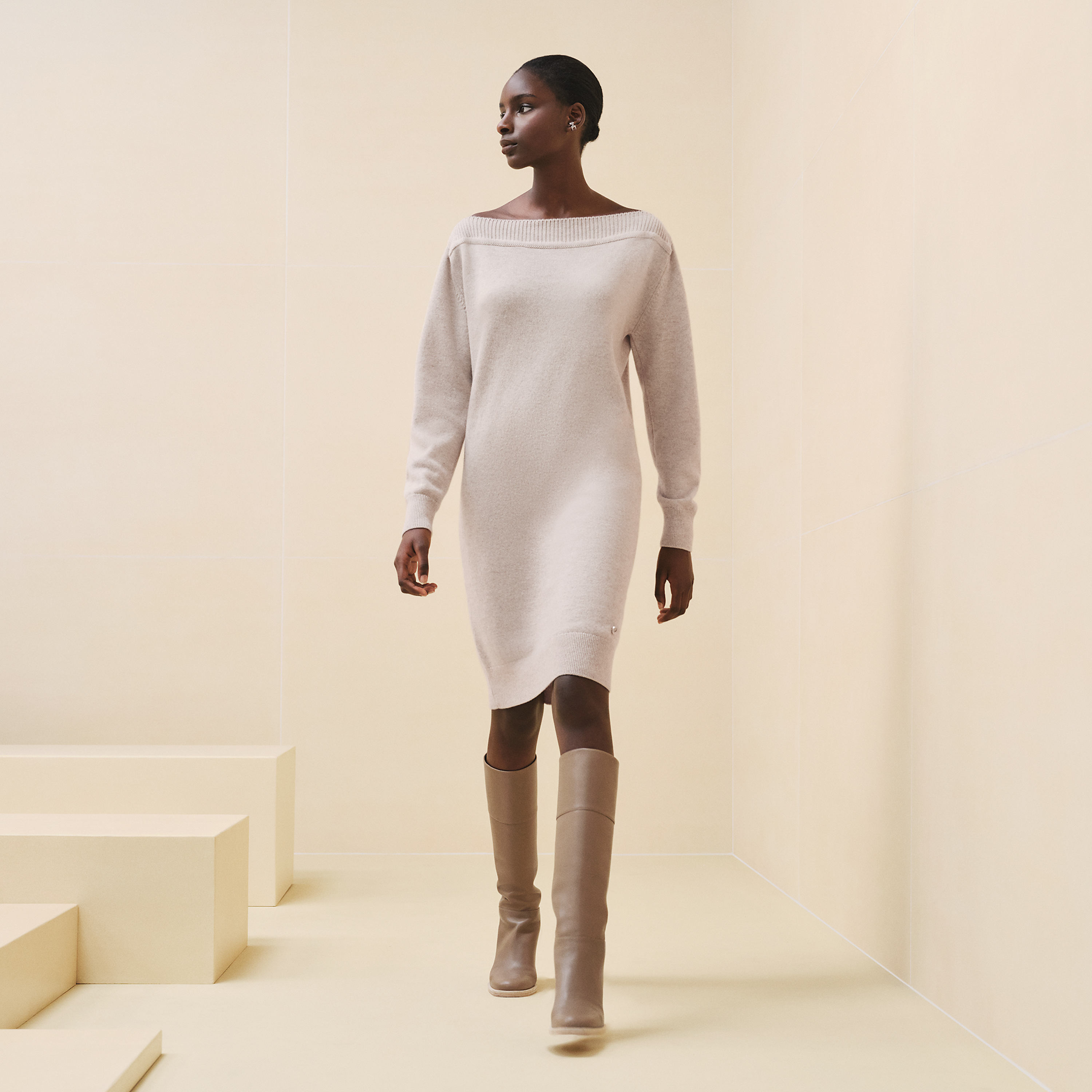 Asymmetric cashmere dress