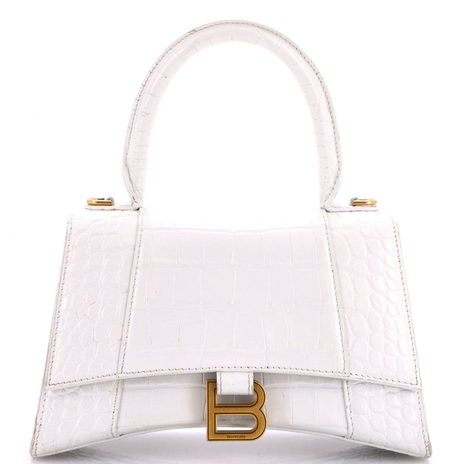 Hourglass Top Handle Bag Crocodile Embossed Leather Small