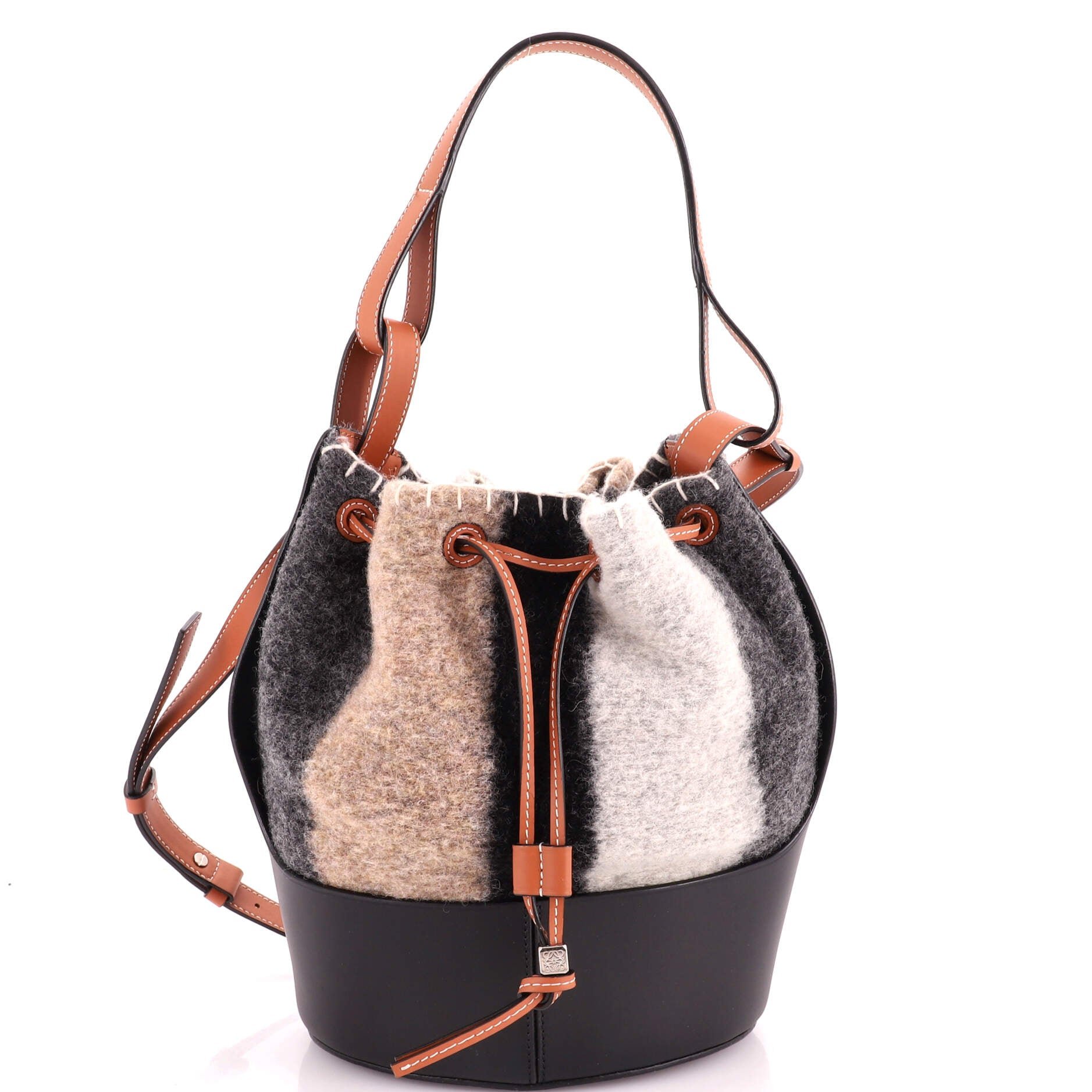 Loewe Balloon Bucket Bag Striped Felt with Leather Small
