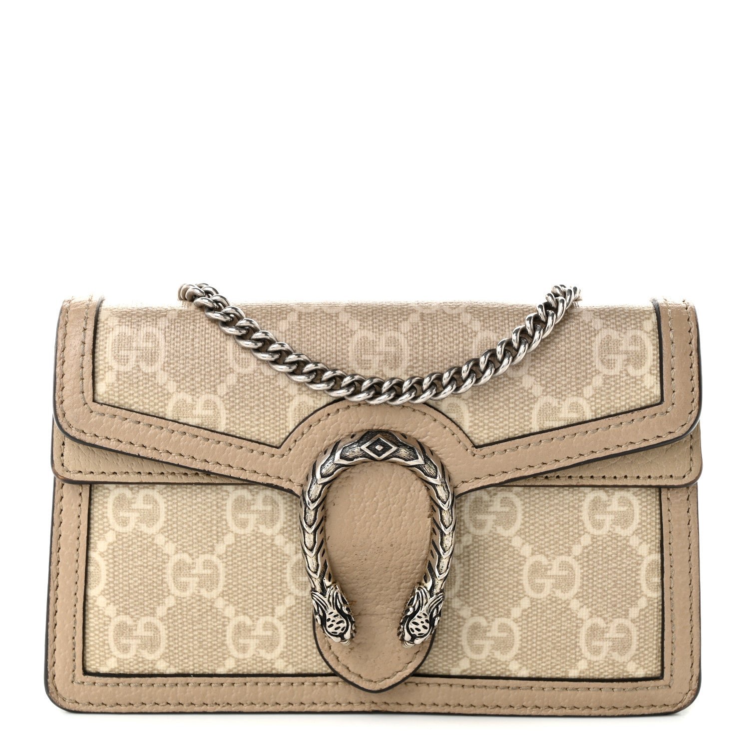 Gucci GG Supreme Monogram Textured Dollar Calfskin Super Mini Dionysus Shoulder Bag Beige Mystic White Oatmeal