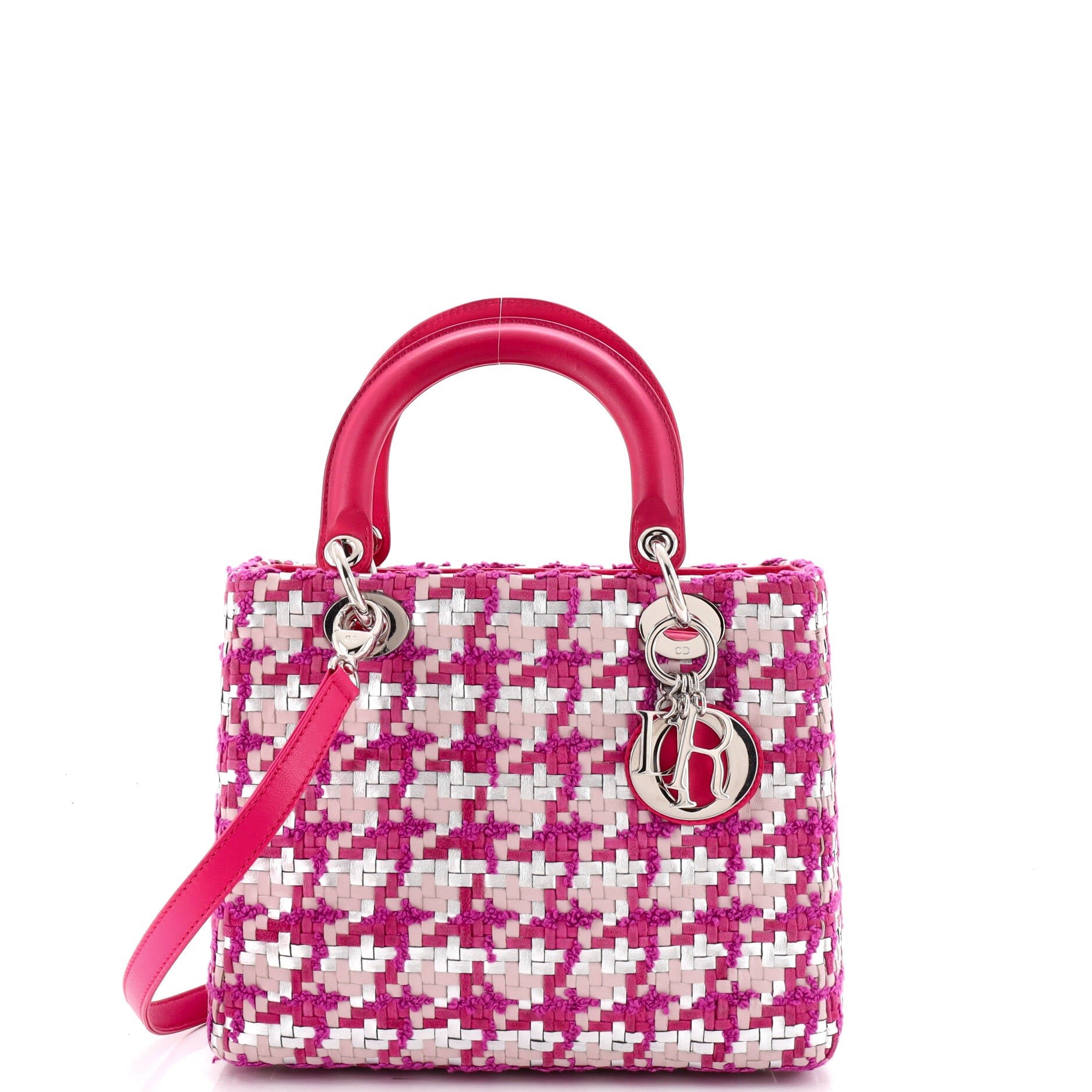 Lady Dior Bag Woven Leather with Tweed Medium