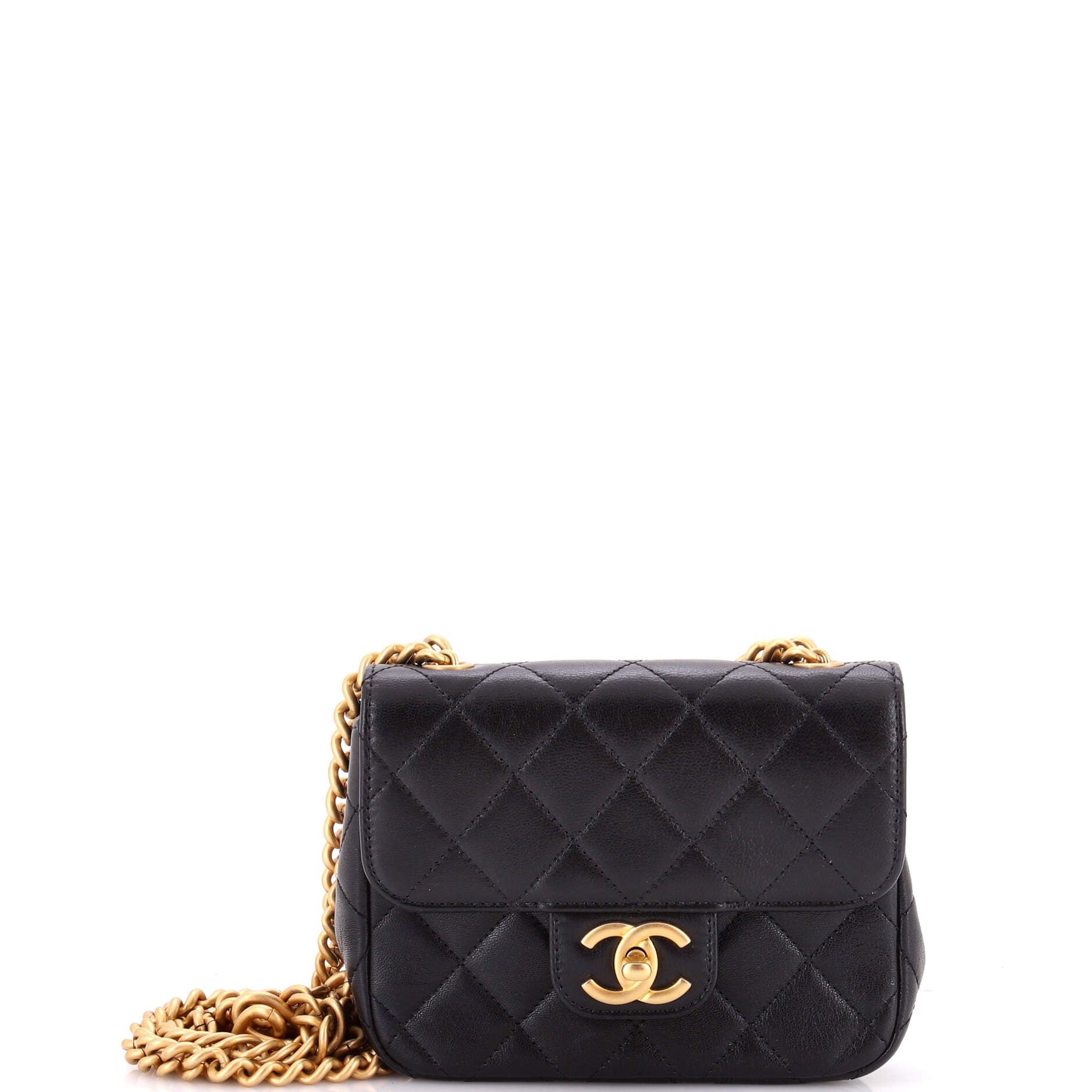 Mixed Chain CC Square Flap Bag Quilted Calfskin Mini