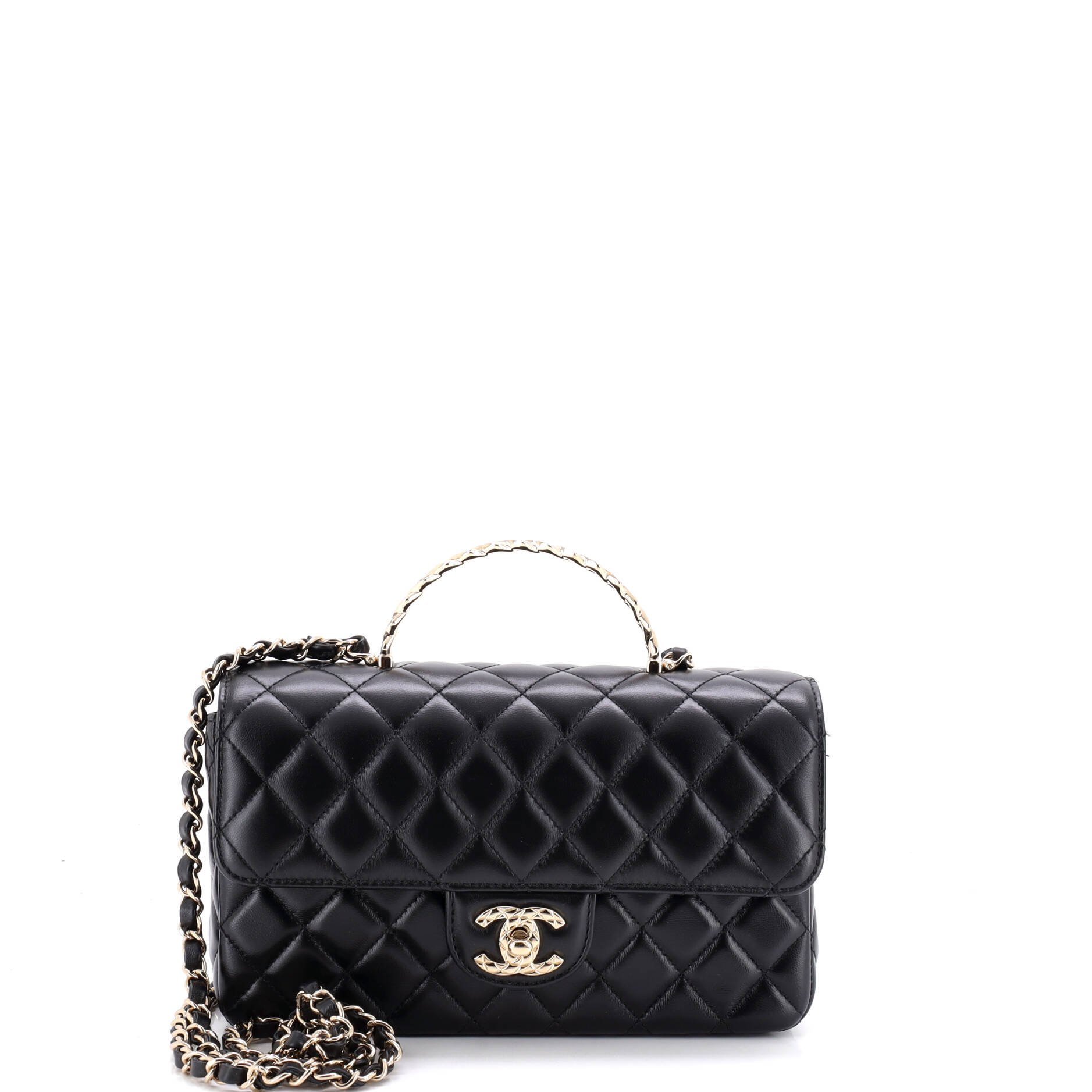 CC Twisted Crystal Metal Handle Flap Bag Quilted Lambskin Mini