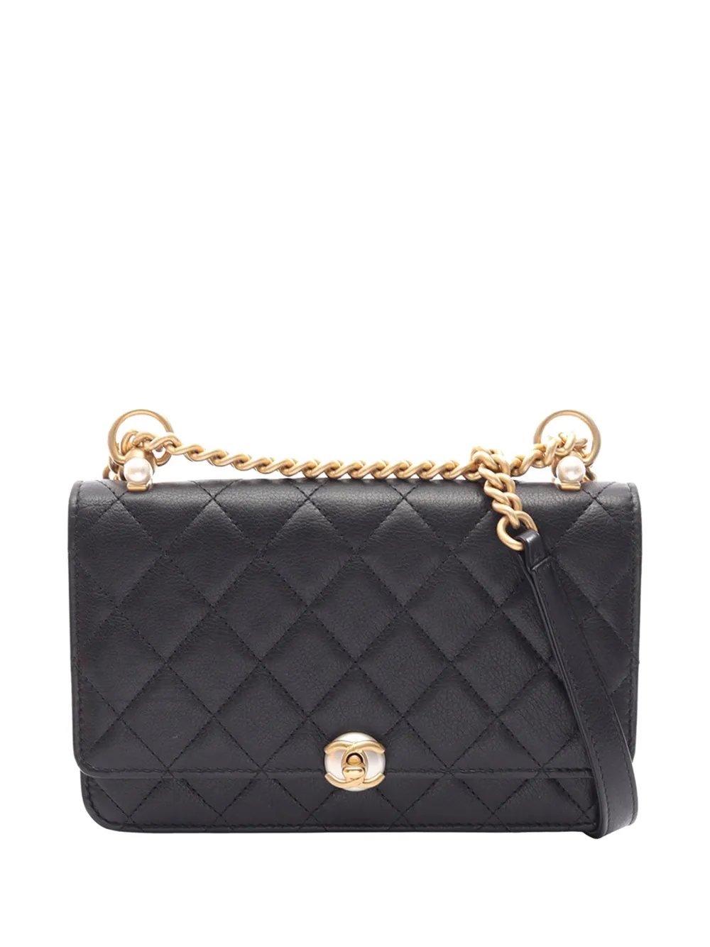2019 Quilted Calfskin Pearl CC Accordion Wallet on Chain crossbody bag