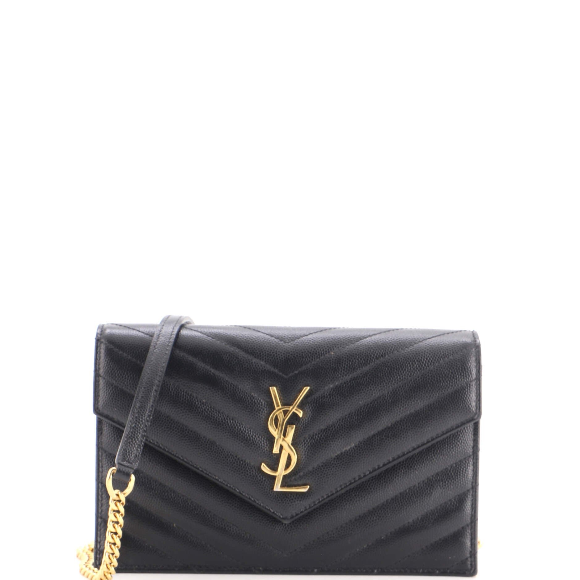 Classic Monogram Wallet on Chain Matelasse Chevron Leather Small