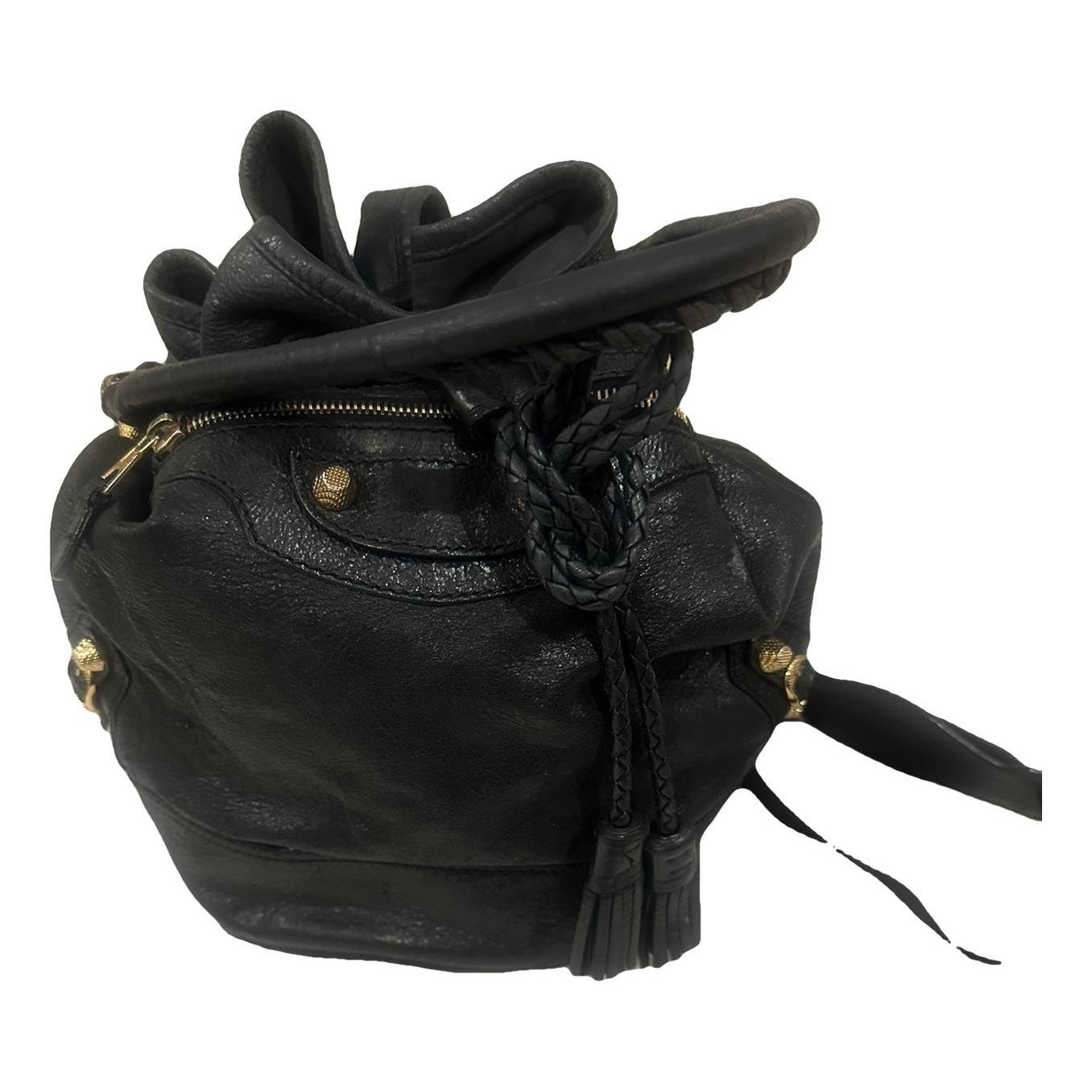 Pompon leather handbag