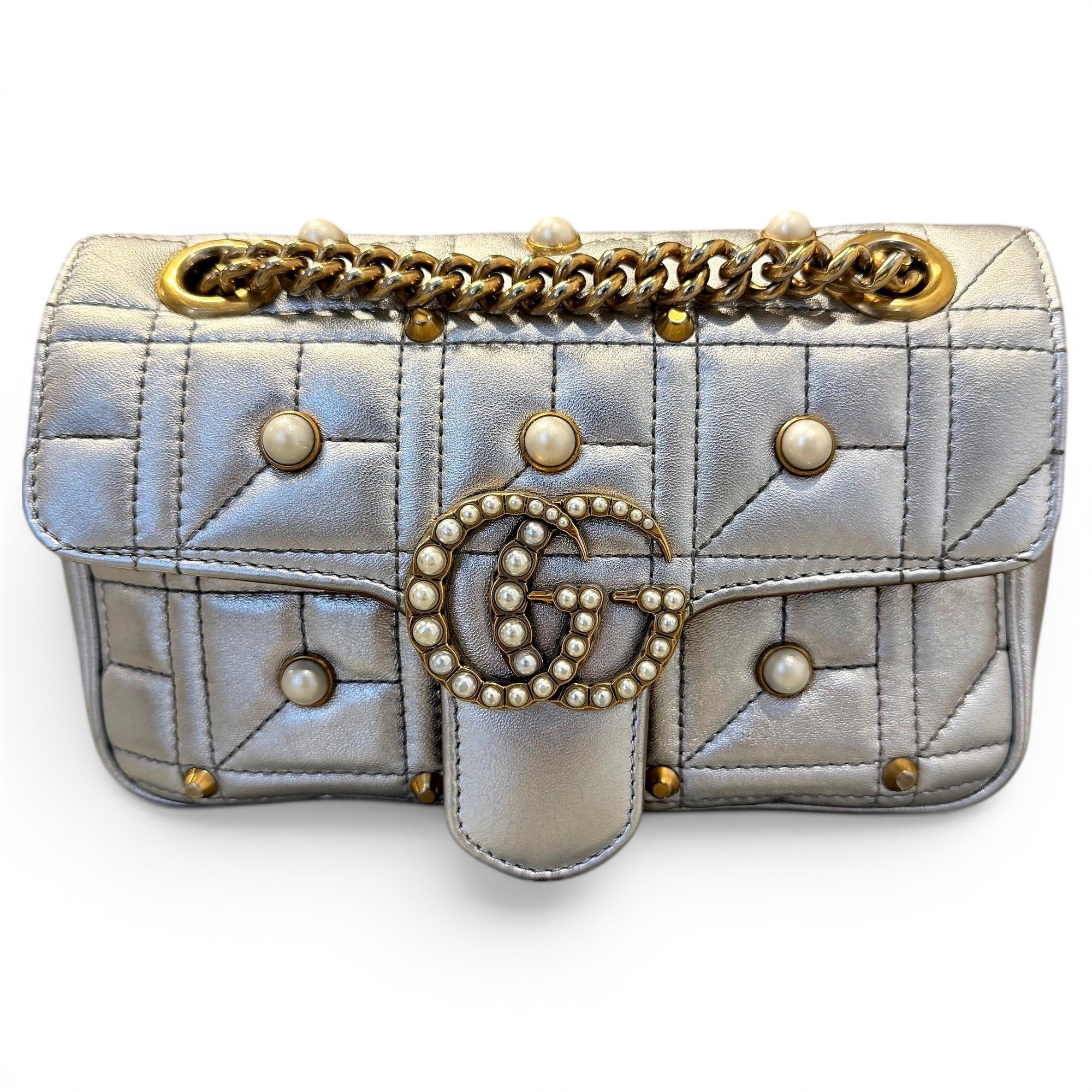 Pearly GG Marmont Flap leather handbag